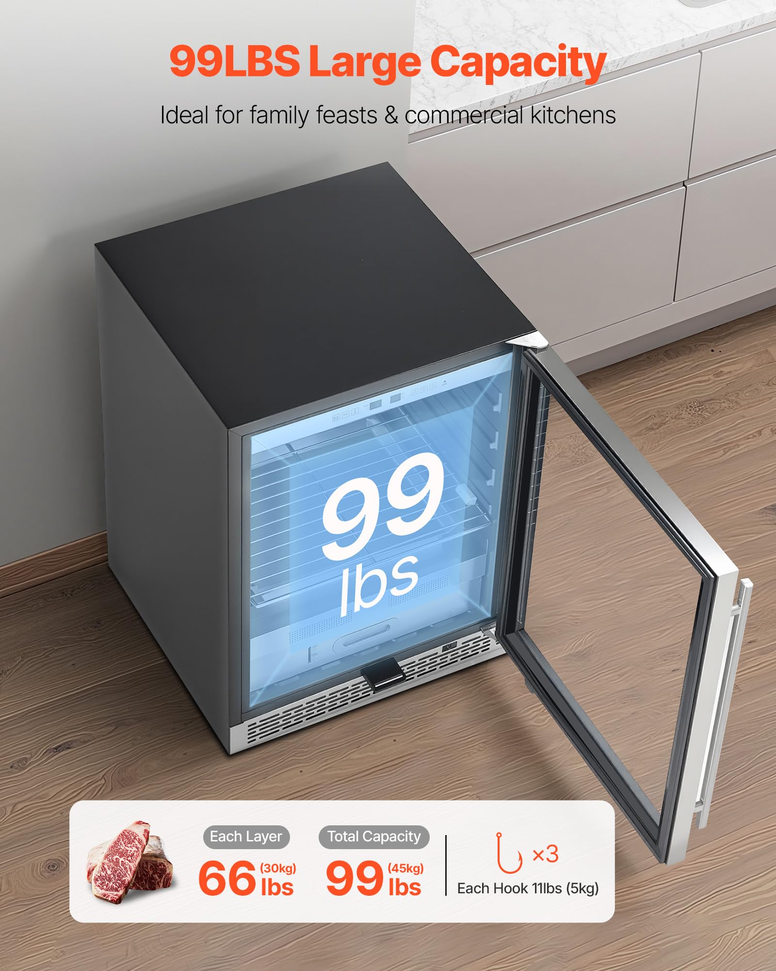 Vevor Zs-A145N Fridge For Steaks Dry Ager Refrigerator For Meat With Precise Temperature & Humidity Control, Freestanding & Unde