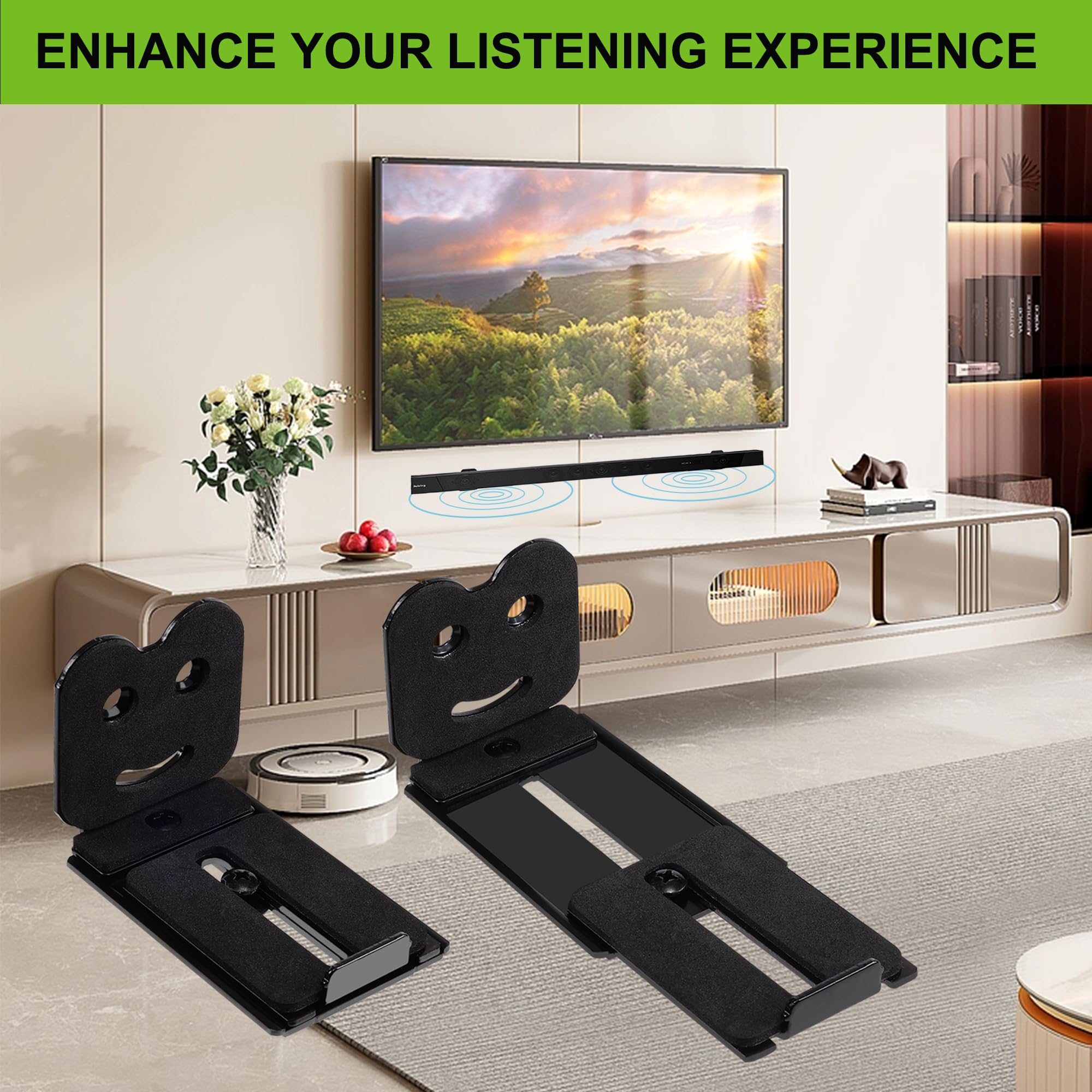Suixing Adjustable Soundbar Mount, Universal Sound Bar Wall Brackets Works With Most Sound Bar Mounts, Length Adjustable 3.4'' 5