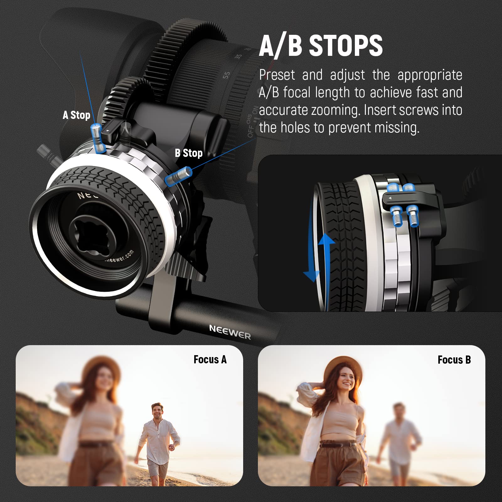 Neewer Mini Follow Focus With A/B Stops, Lens Gear Ring, 15Mm Rod & Rod Clamp For Cinema Camera, Dslr/Mirrorless Camera, Compati