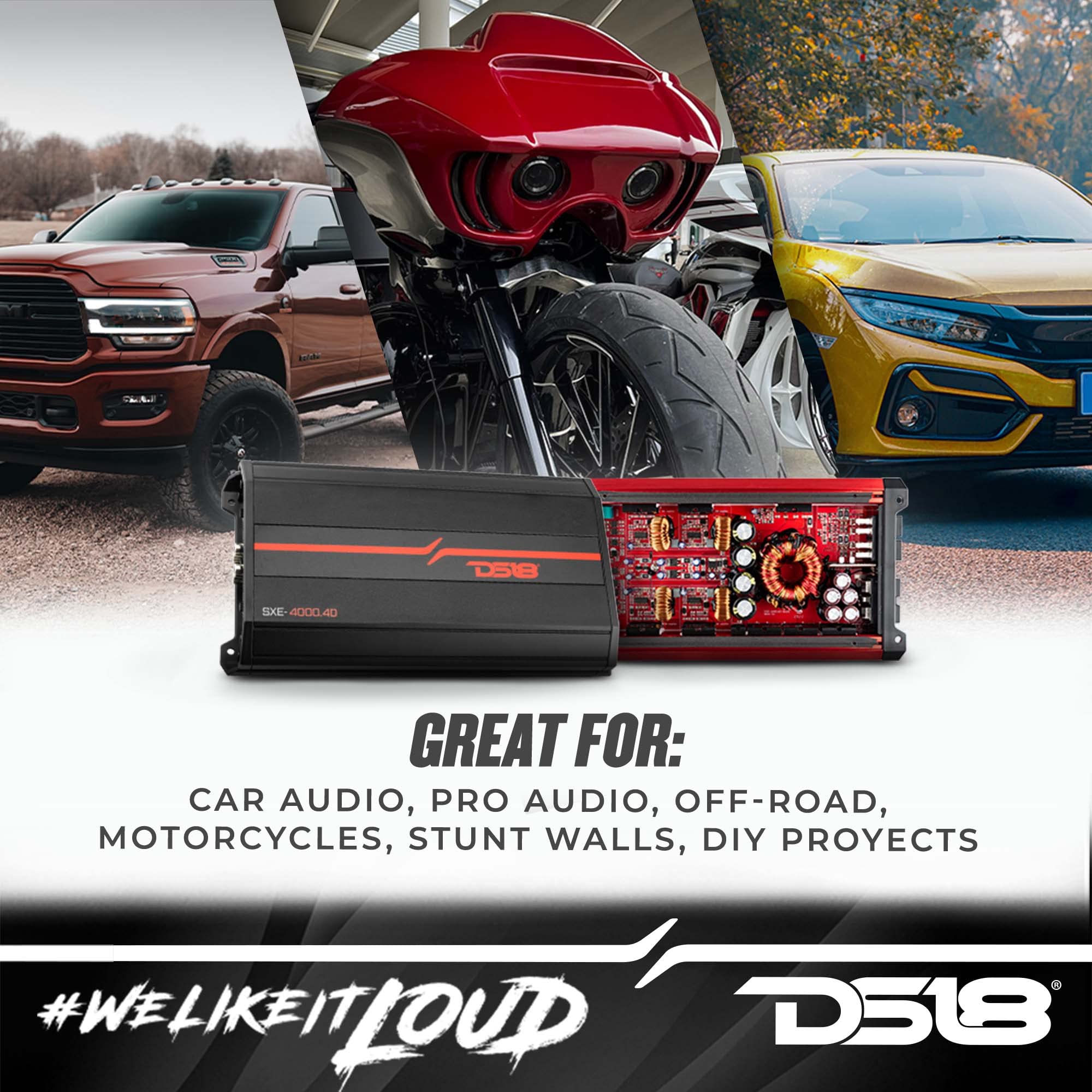 Ds18 Sxe-4000.4D/Rd Car Amplifier Stereo Full-Range Class D 4-Channel 275X4 Rms @4 Ohm 4000 Watts - Powerful And Compact Amp For