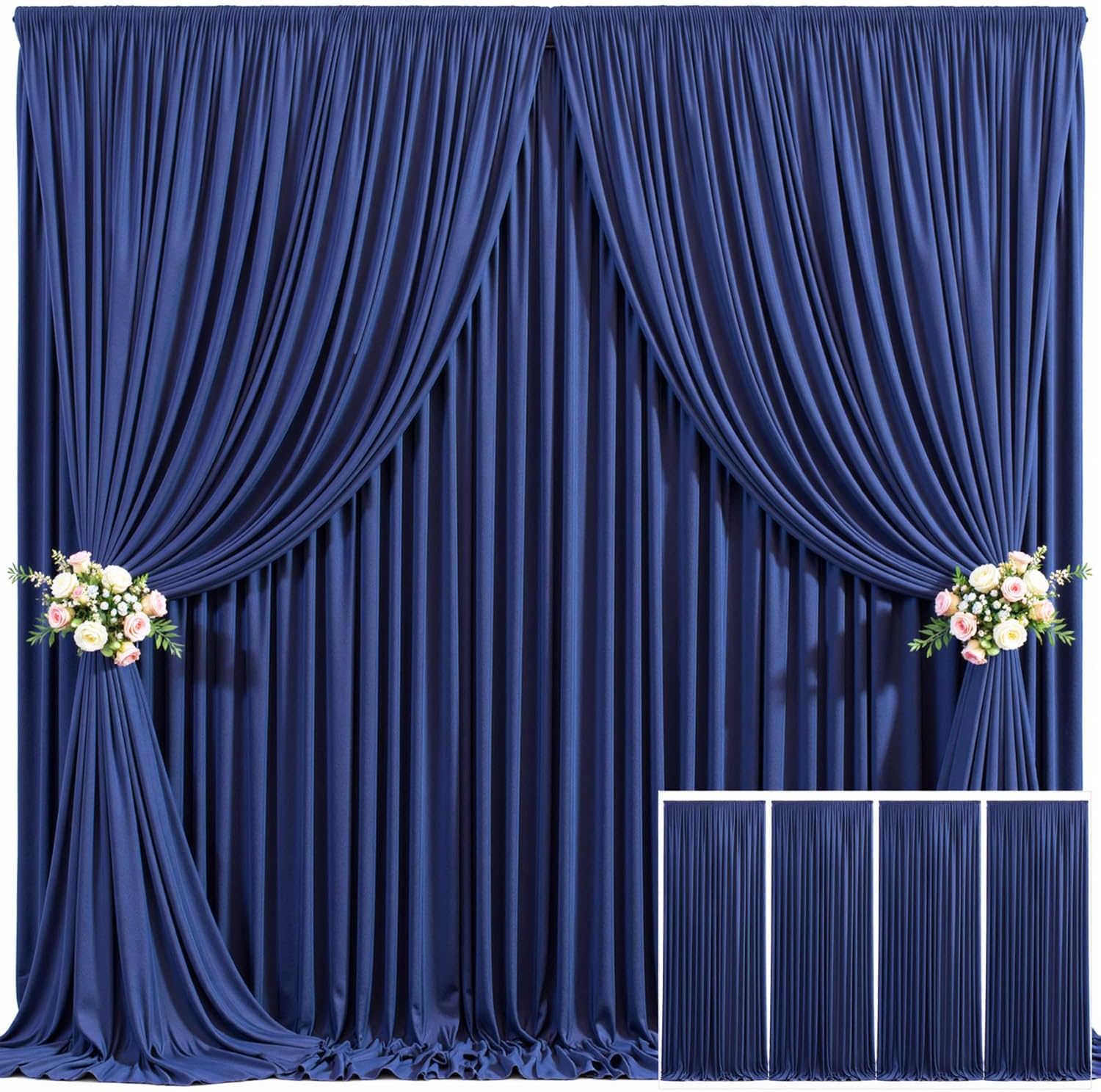 4 Panels Navy Blue Backdrop Curtain for Parties Wrinkle Free Photo Curtains Backdrop Drapes Fabric Decoration for Wedding Birthd