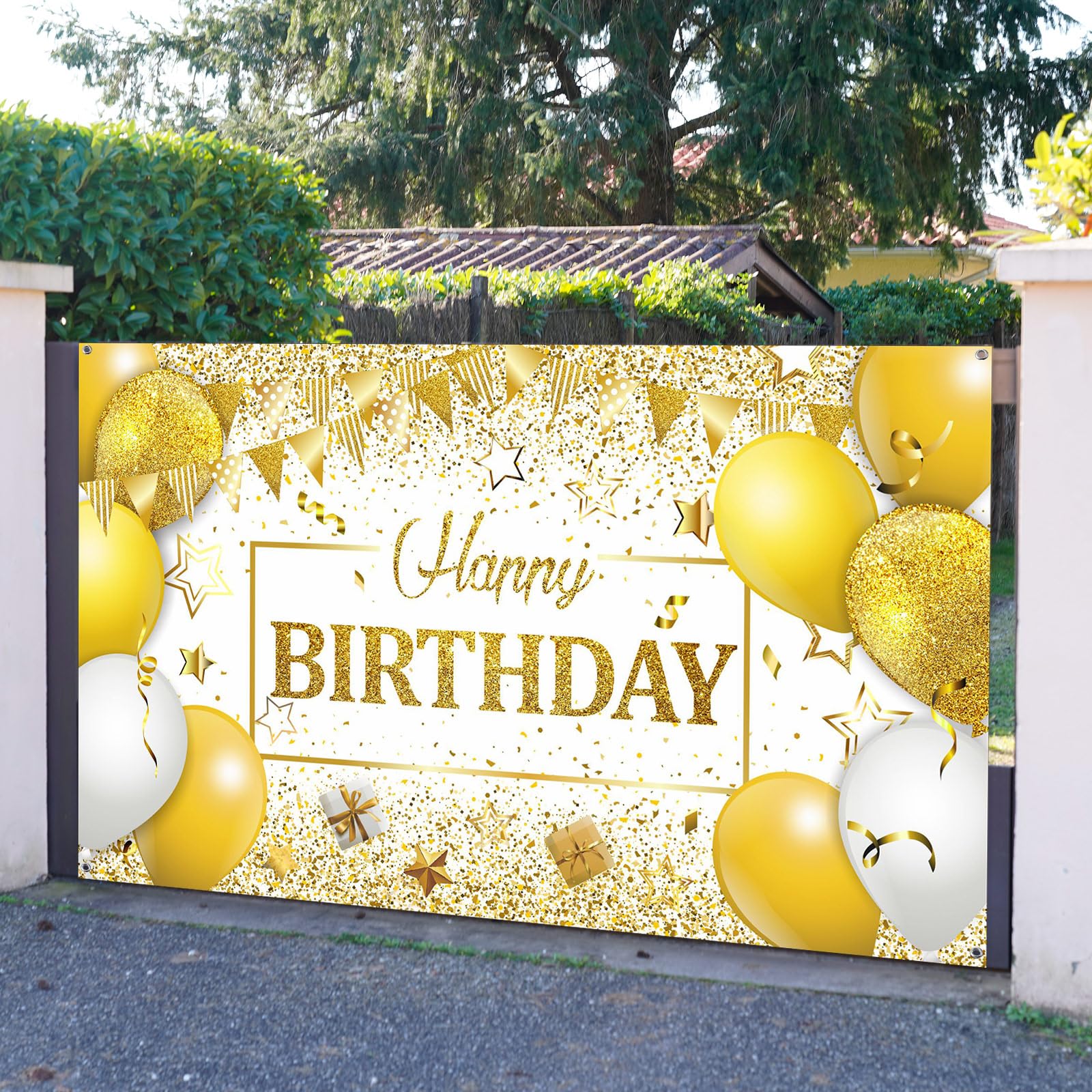 Tatuo Happy Birthday Decorations Backdrop, Glitter Birthday Backdrop Sign, Happy Birthday Banner, Birthday Party Supplies Photo
