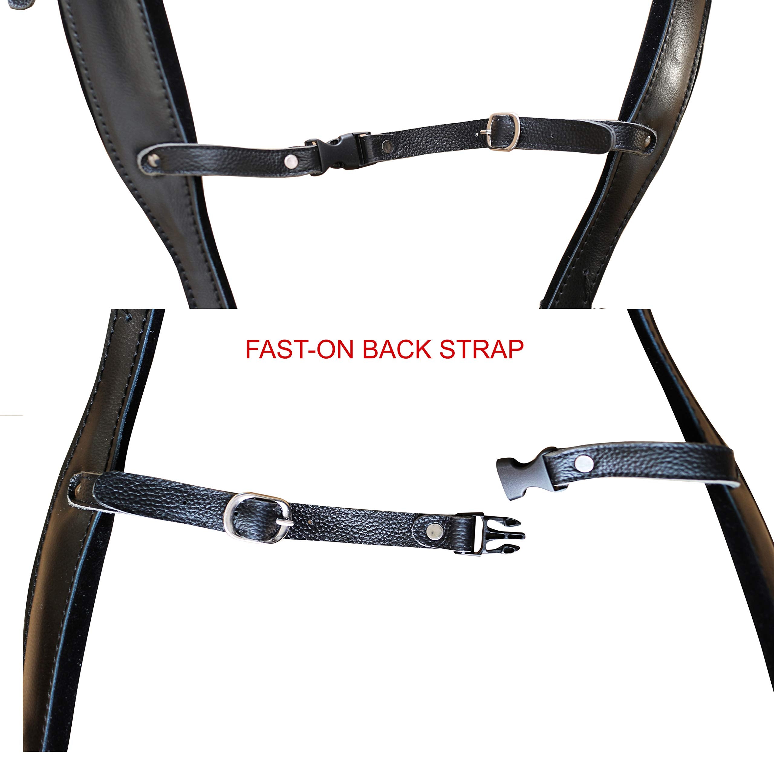 MUSIC FIRST Black Leather 96-120 BASS Accordion Shoulder Strap Set with Fast-On Back Strap, Comfortable and Durable