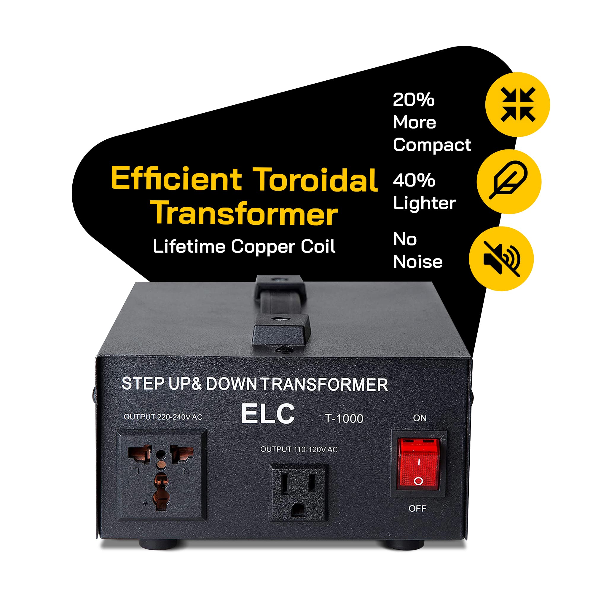 Elc T Series 1000+ Watt Voltage Converter Transformer   Step Up/Down   110V To 220V / 220V To 110V Power Converter   Circuit Bre