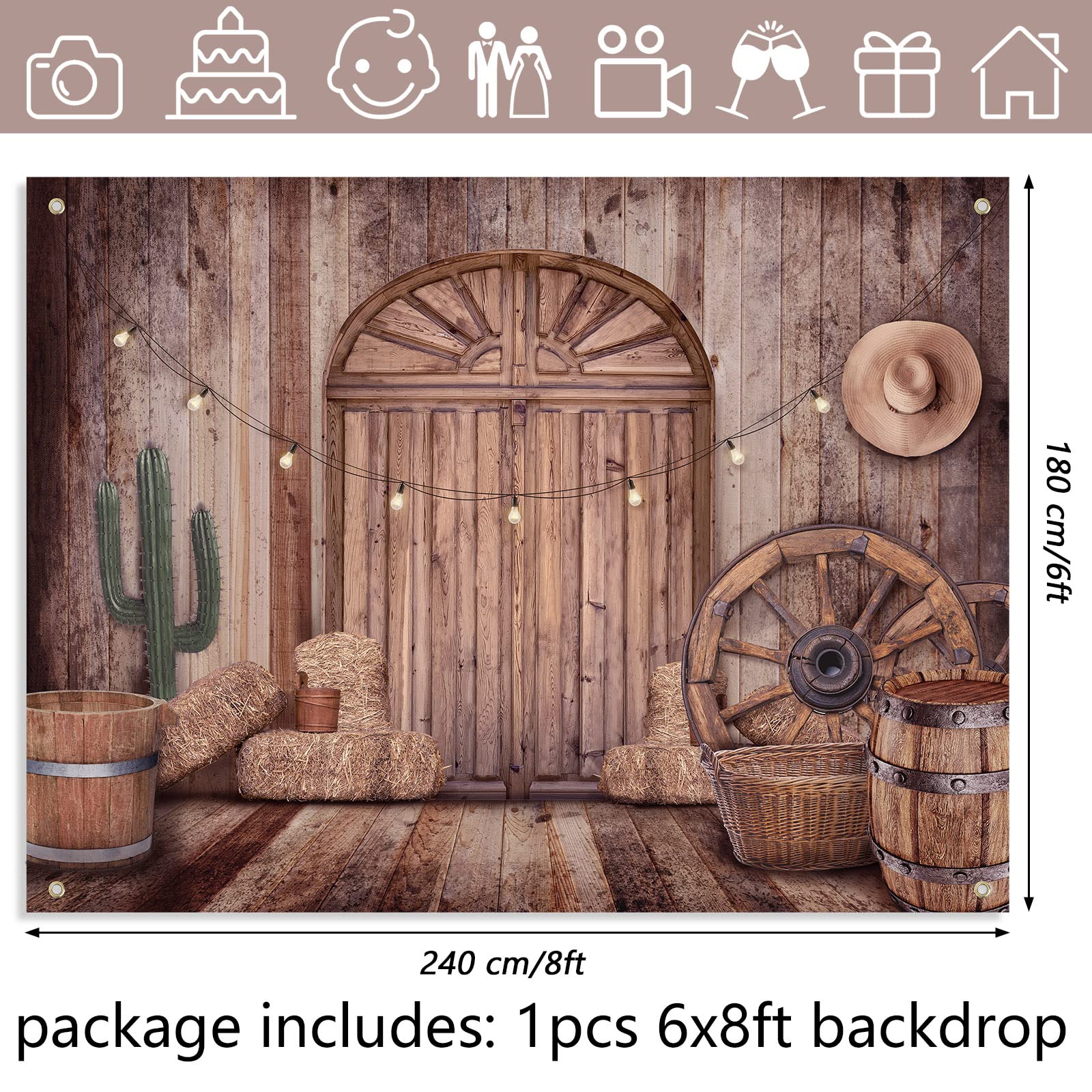 Cowboy Decorations Backdrop Western Party Decorations Rustic Background Banner Props Barn Farm Wild West Party Backdrop Vinyl Co