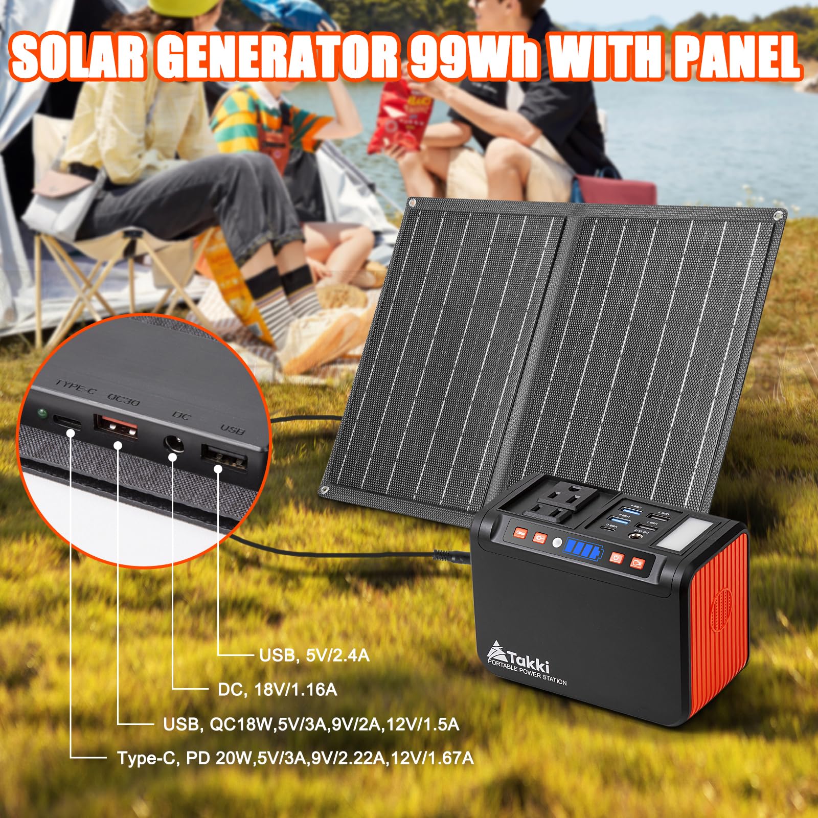 Takki 111Wh Solar Generator Portable Power Station With Solar Panels 21W Included, 120W Peak Camping Solar Charger System Power