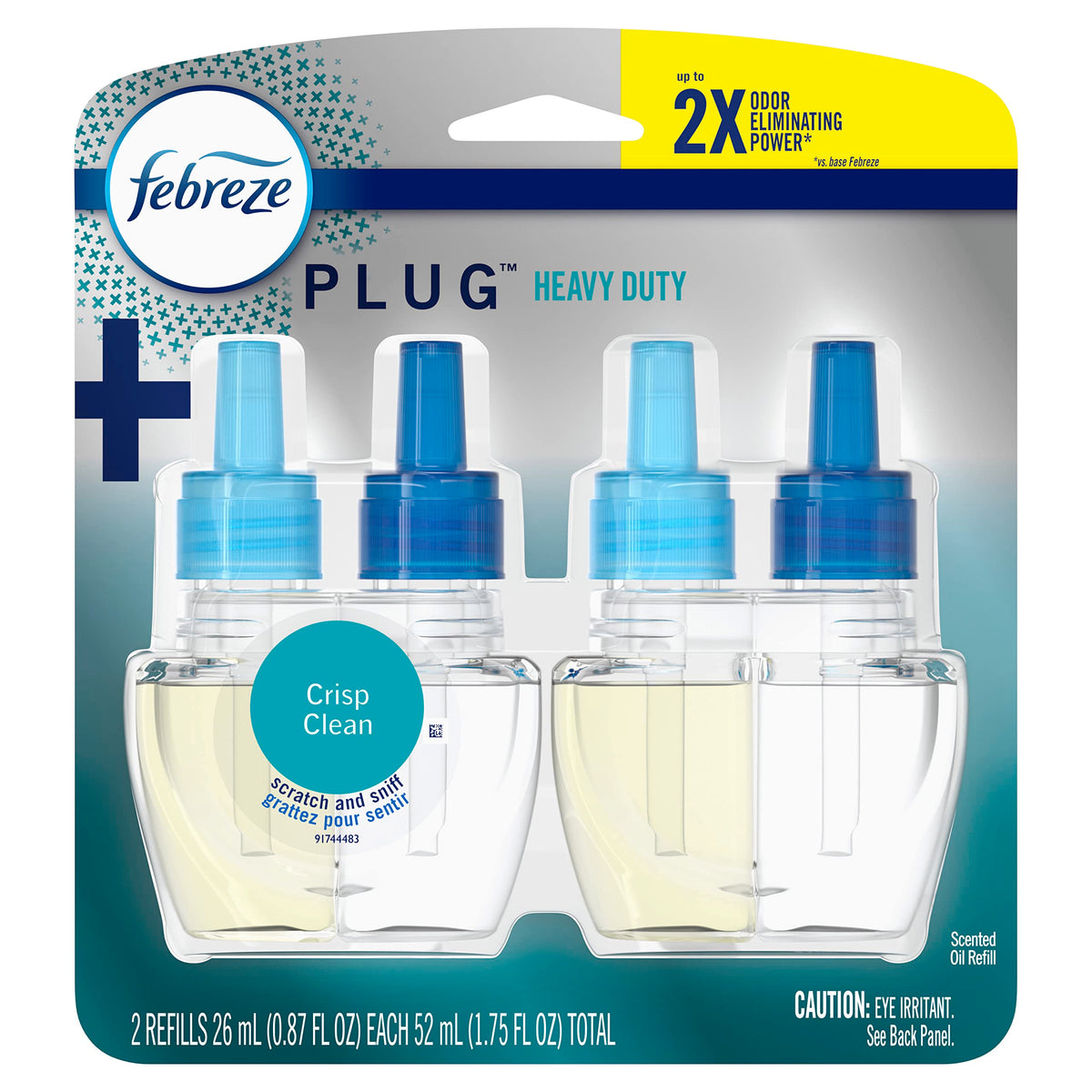 Febreze Odor Fighting Fade Defy Plug Air Freshener Refill, Heavy Duty Crisp Clean, (2) .87 Fl. Oz. Oil Refills