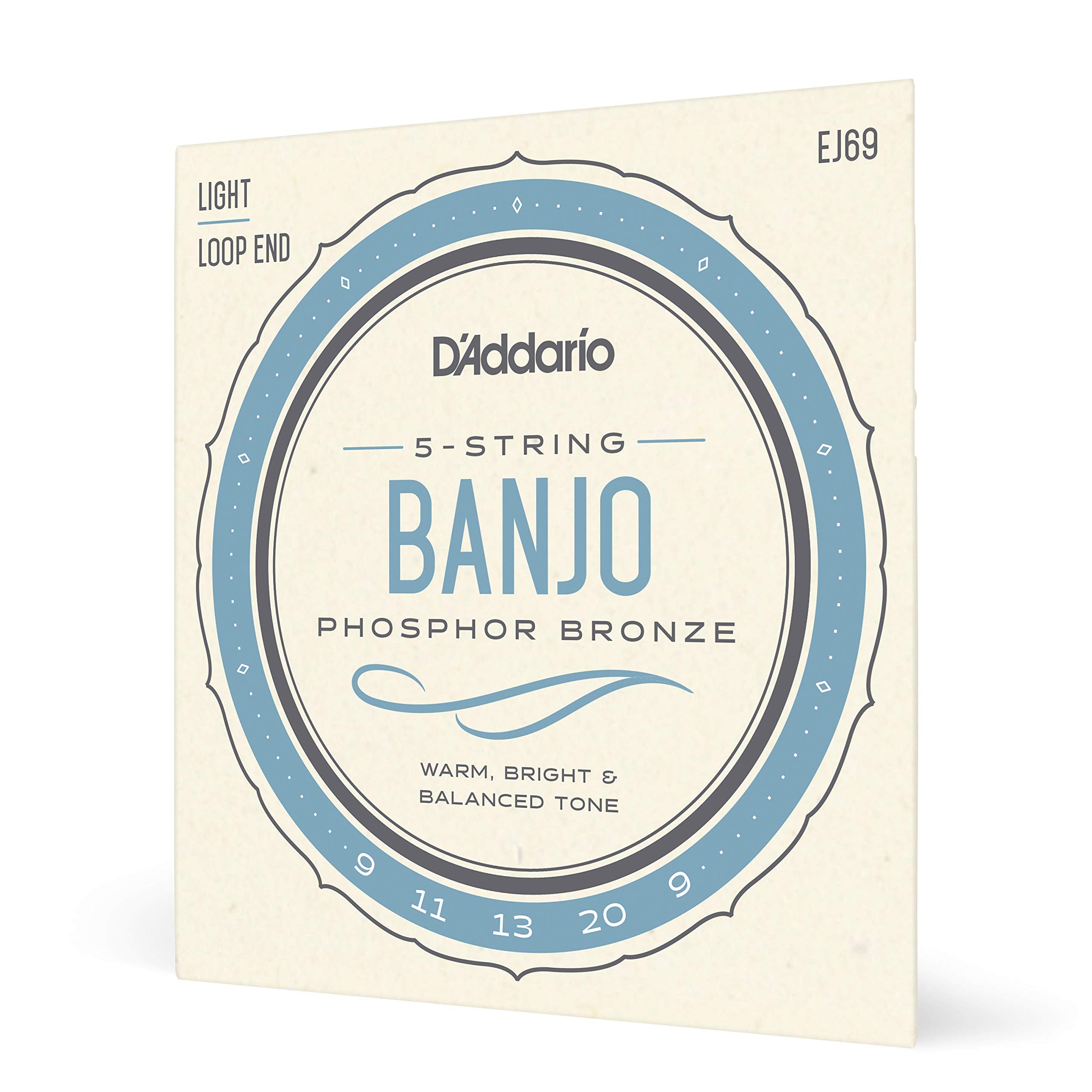 D'Addario Banjo Strings, Phosphor Bronze, Ej69, Light Gauge 9 20, 5 String Set, Pack Of 1
