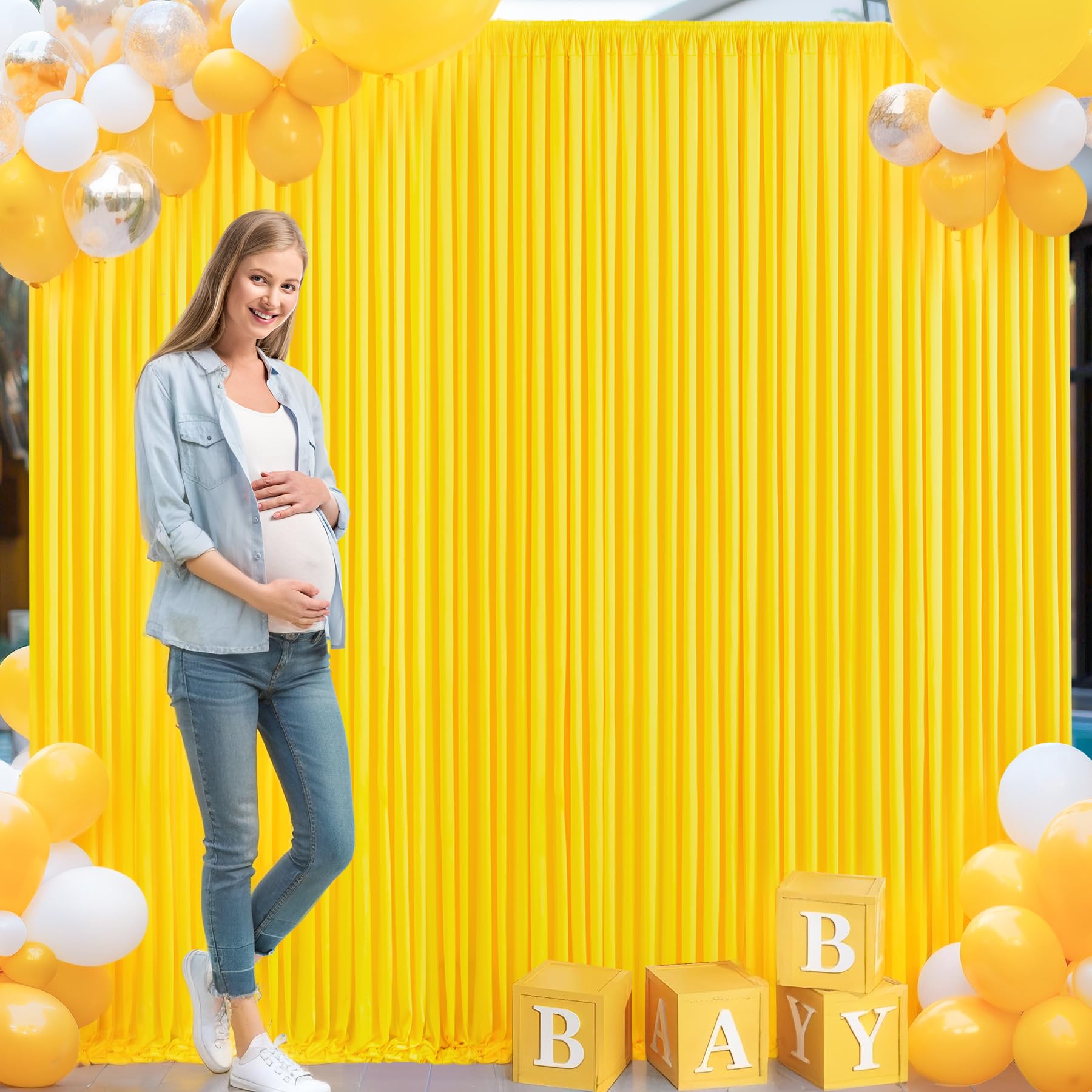 4 Panels Yellow Backdrop Curtain For Parties Wrinkle Free Lemon Yellow Photo Curtains Backdrop Drapes Fabric Decoration For Birt