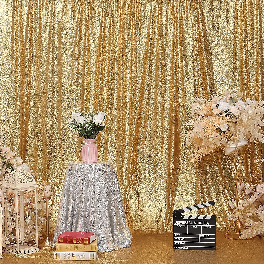 Poise3Ehome Gold Backdrop Curtain, 6Ft X 8Ft Sequin Backdrop, Sequin Curtains For Party Wedding Sequence Backdrop