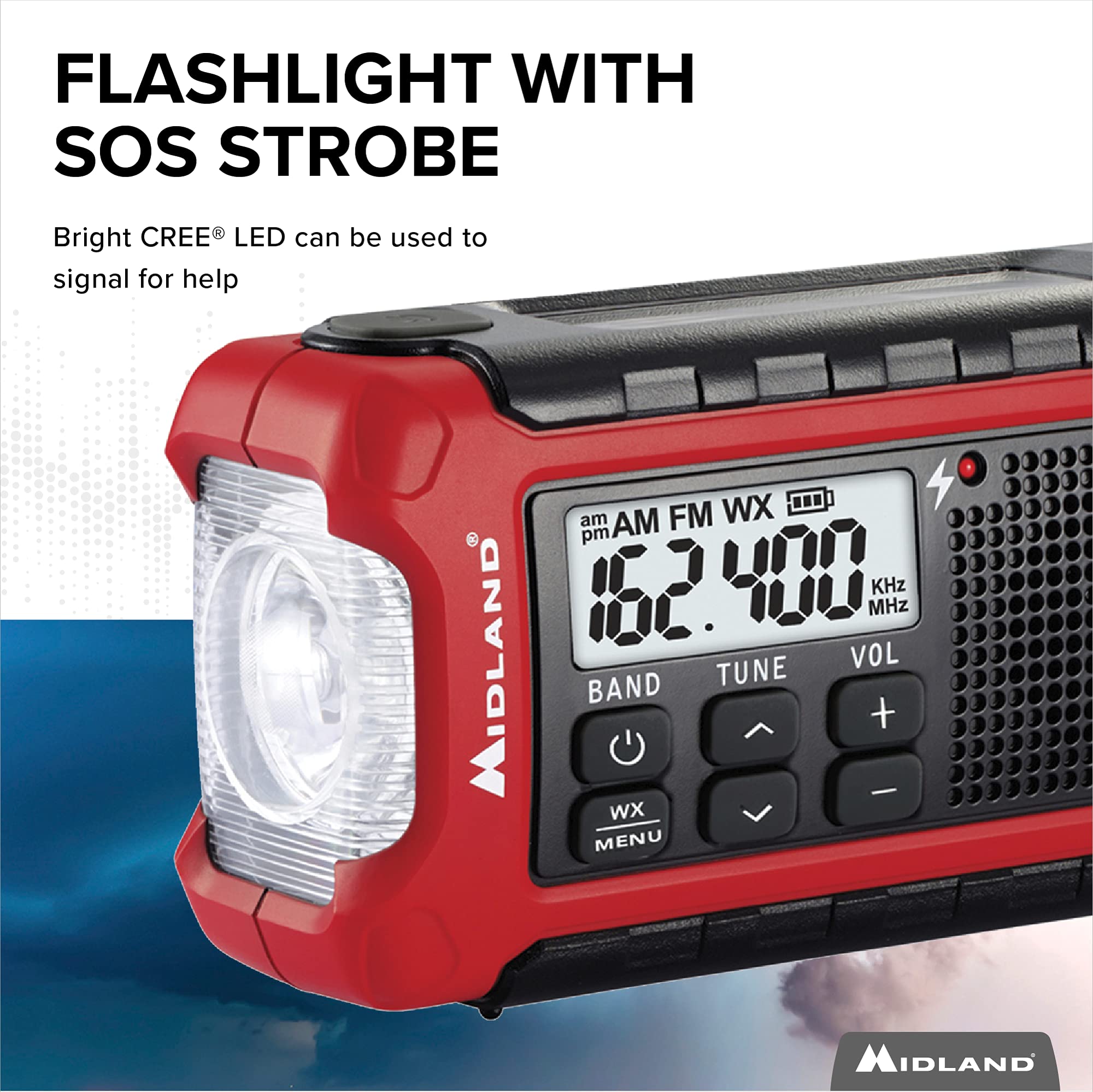 Midland   Er210 Emergency Compact Crank Weather Am/Fm Radio   Multiple Power Sos Emergency Flashlight, Noaa Weather Scan + Alert