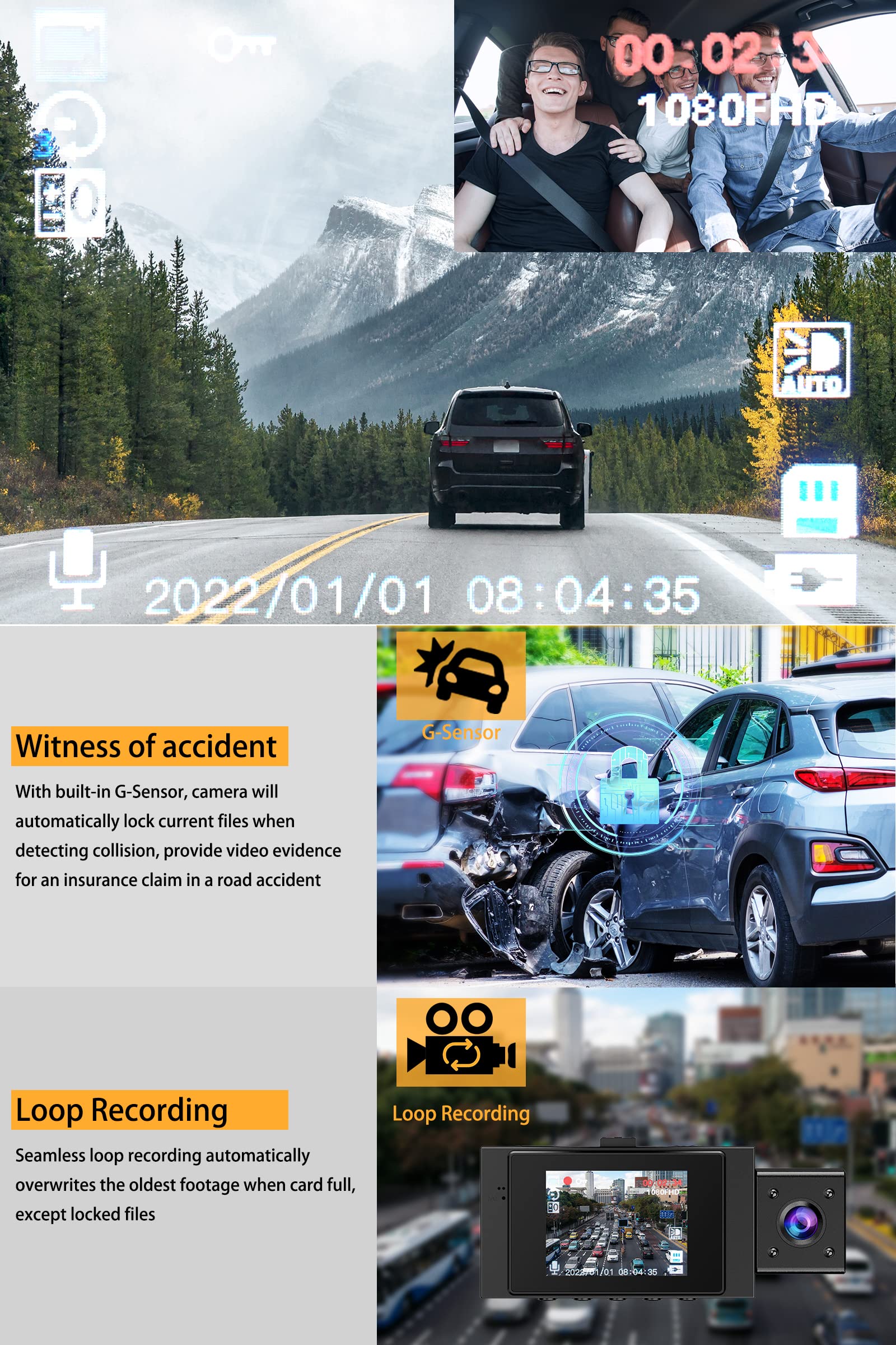 Dual Dash Cam Front And Inside Fhd 1080P Dashcams For Cars With Infrared Night Vision Car Camera Driving Recorder 24H Park Monit