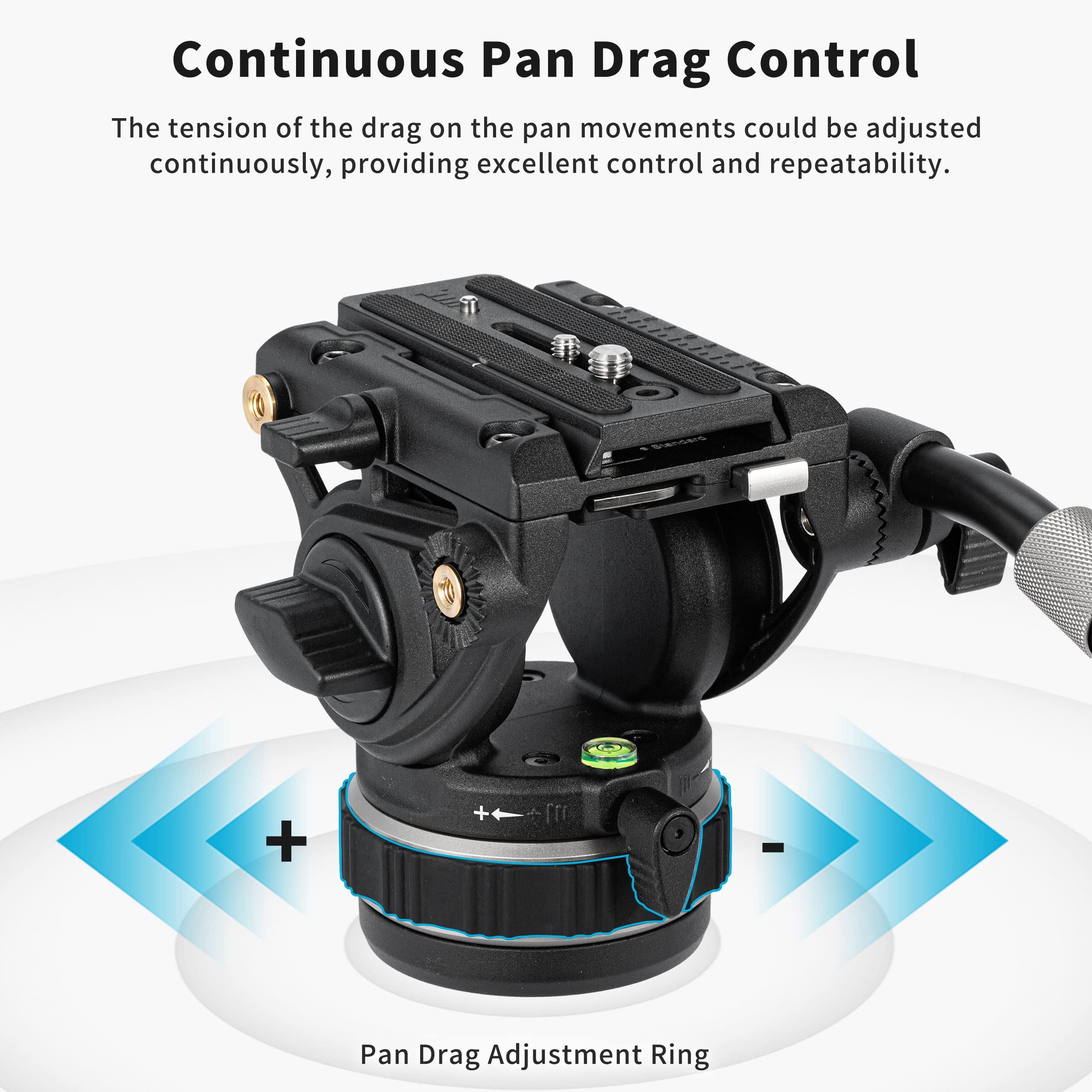 Cayer K10 Pro Video Fluid Head With 75Mm Flat Base, Adjustable Pan Drag And Telescopic Handle, Heavy Duty Tripod Fluid Head For