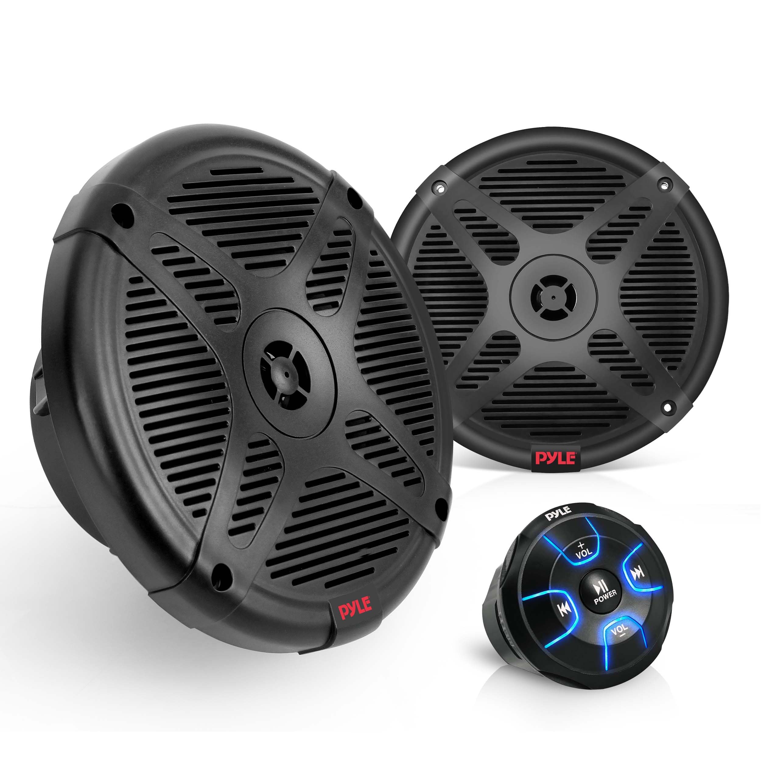 Pyle 6.5 Dual Marine Speakers Kit - Waterproof-Rated w/Amplified Bluetooth Remote Control Receiver for Powersport Vehicles, IP