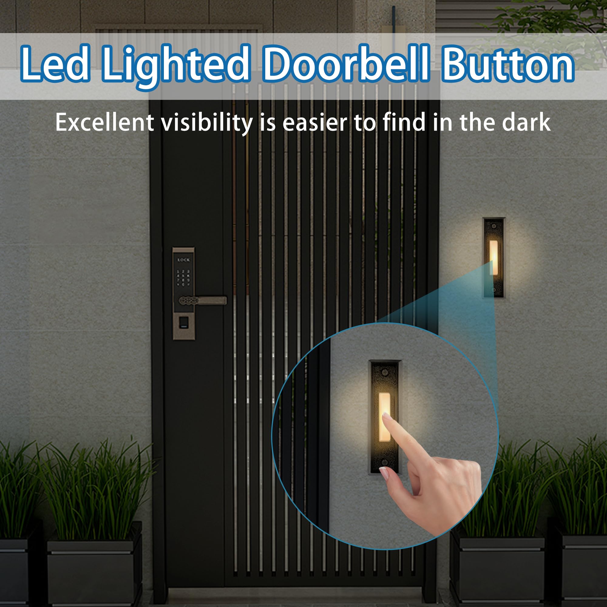 2 Pcs Lighted Doorbell Button, Led Wall Mounted Door Bell Button Wired, Suitable For Home Door/Garage Door Opener Button (Black,