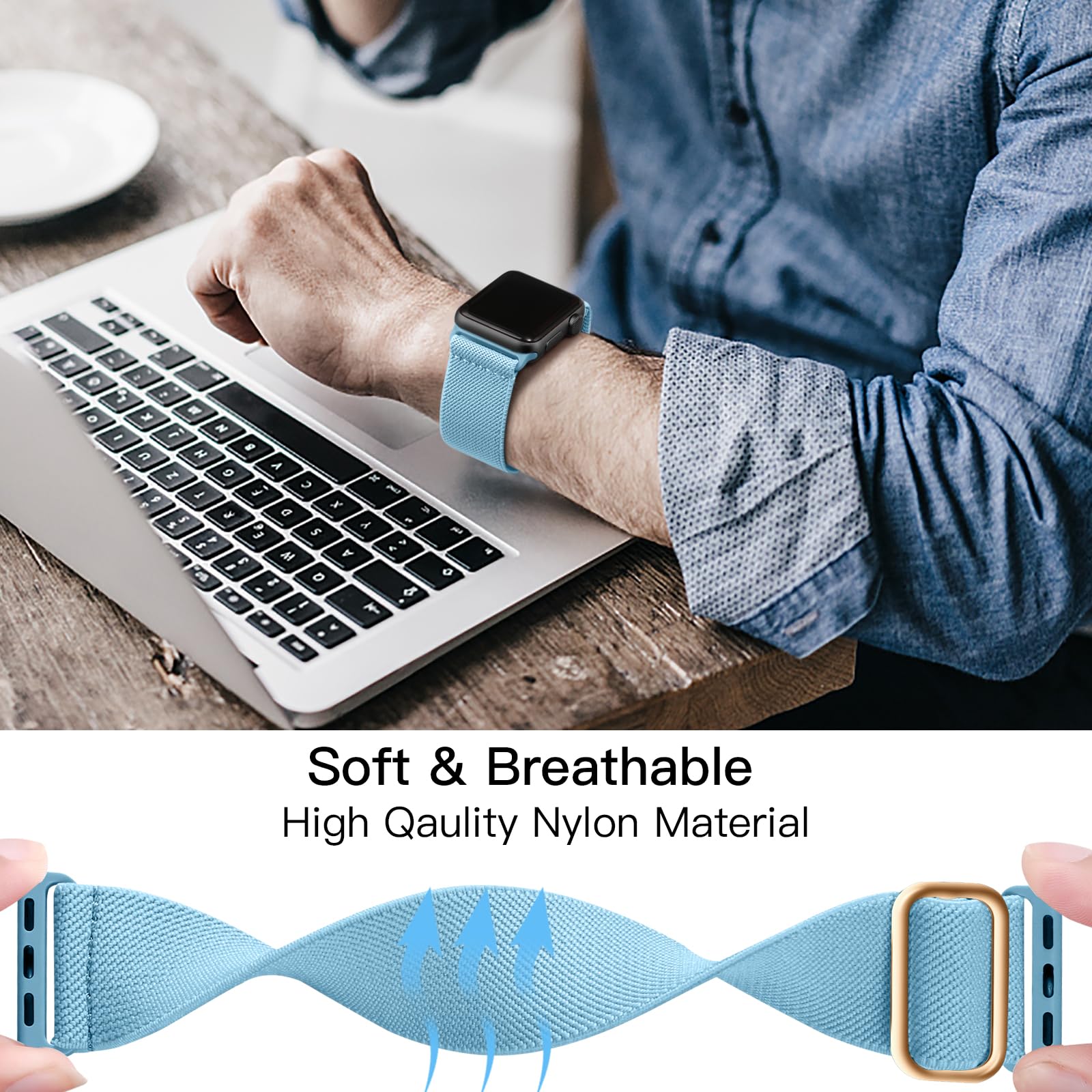 Lerobo Compatible With Apple Watch Series 9 10 Bands 45Mm 46Mm For Men Women Se 44Mm Ultra 2 49Mm Sport Band Stretchy Nylon Solo