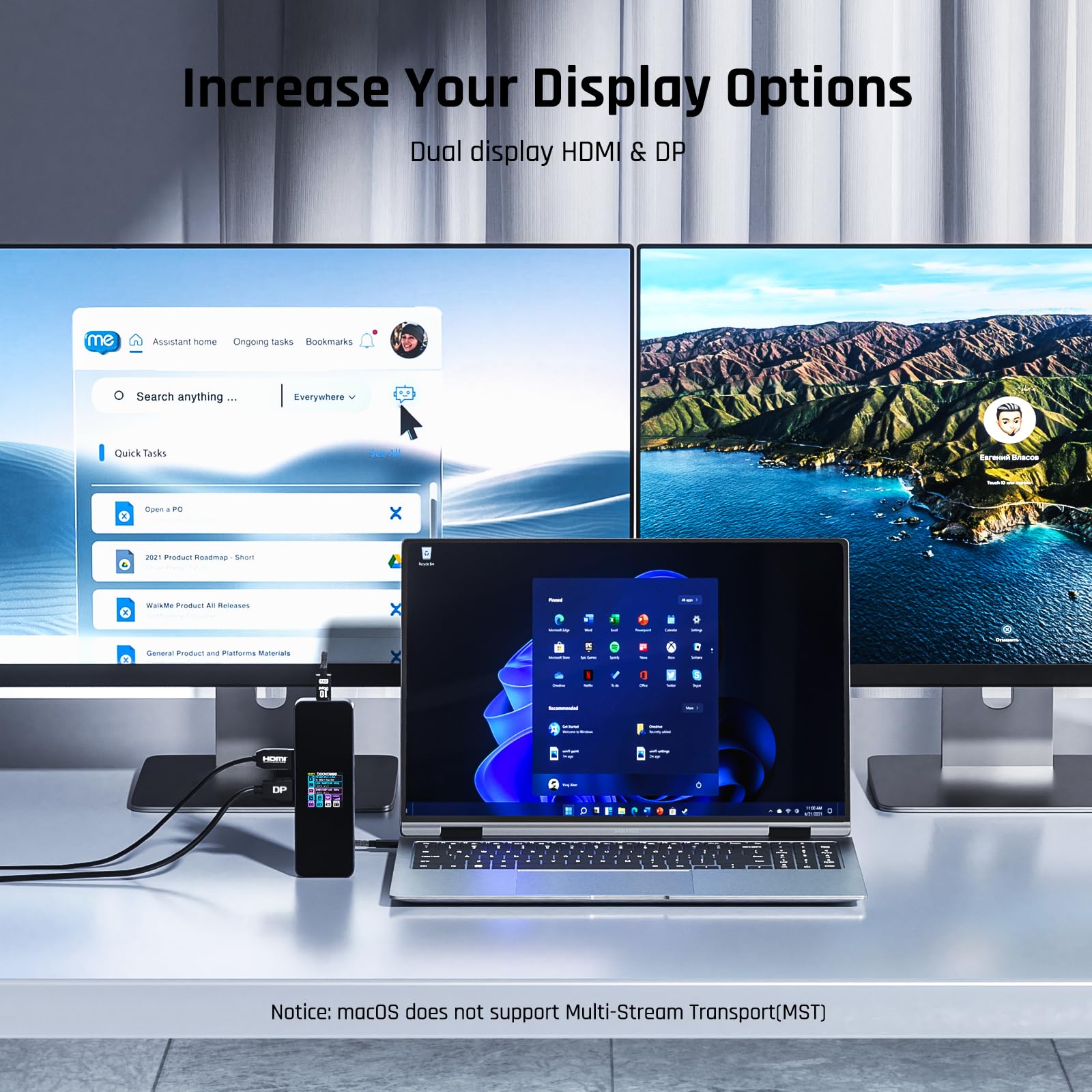 Dockcase Visual Smart Usb C Hub (10 In 1) With 4K@60Hz Hdmi And Dp, Gigabit Ethernet, 1 Usb C And 3 Usb A Ports, 100W Pd Power Delivery, Uhs Ii Tf/Sd Card Slot For Macbook Air/Pro, Xps, And More