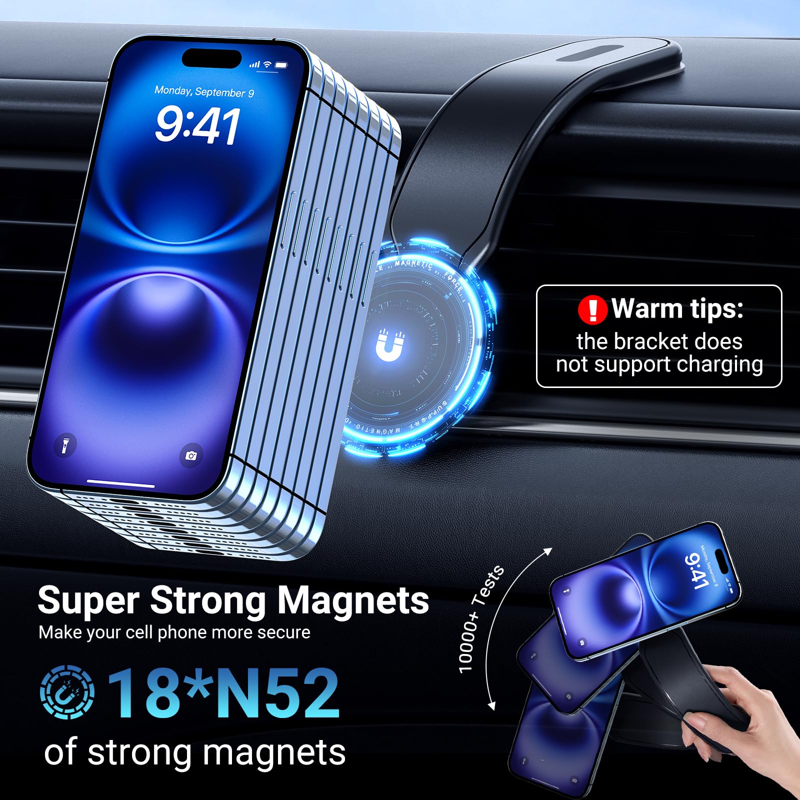 This Hill Magnetic Car Phone Holder, Bendable Aluminum Arm Car Magnet Phone Mount?18 Strong Magnets?, Magnetic Phone Holder For