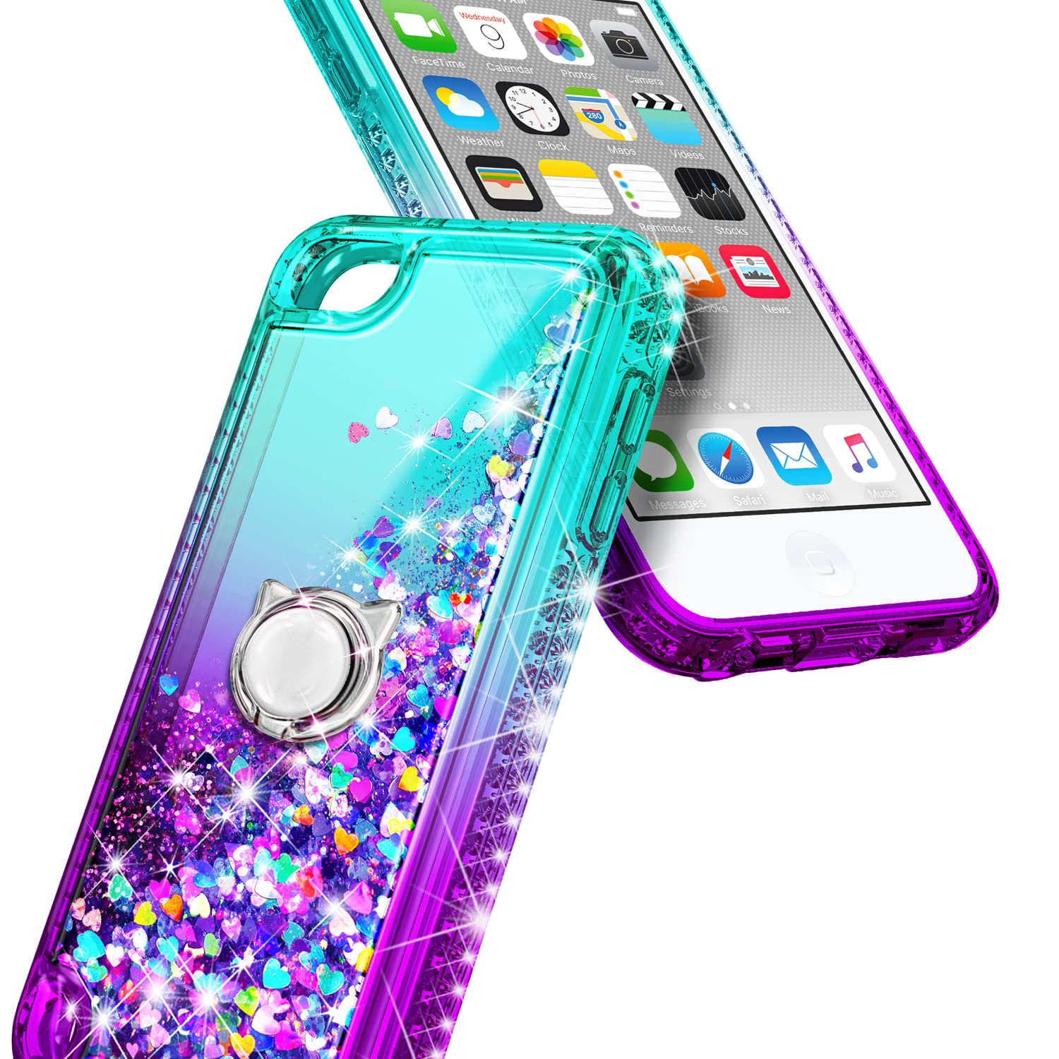 Ngb Ipod Touch 7 Case, Ipod Touch 6/5 Case With Hd Screen Protector And Ring Holder For Girls Women Kids, Glitter Liquid Cute Ca
