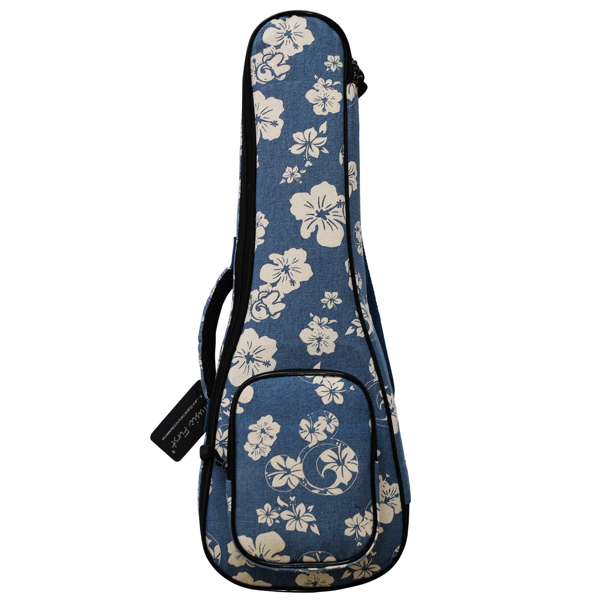 Music First Original Design 0.5 '' Thick Padded Hawaii Style Blue And White Plumeria    Canvas Ukulele Case, Ukulele Bag, Ukulel