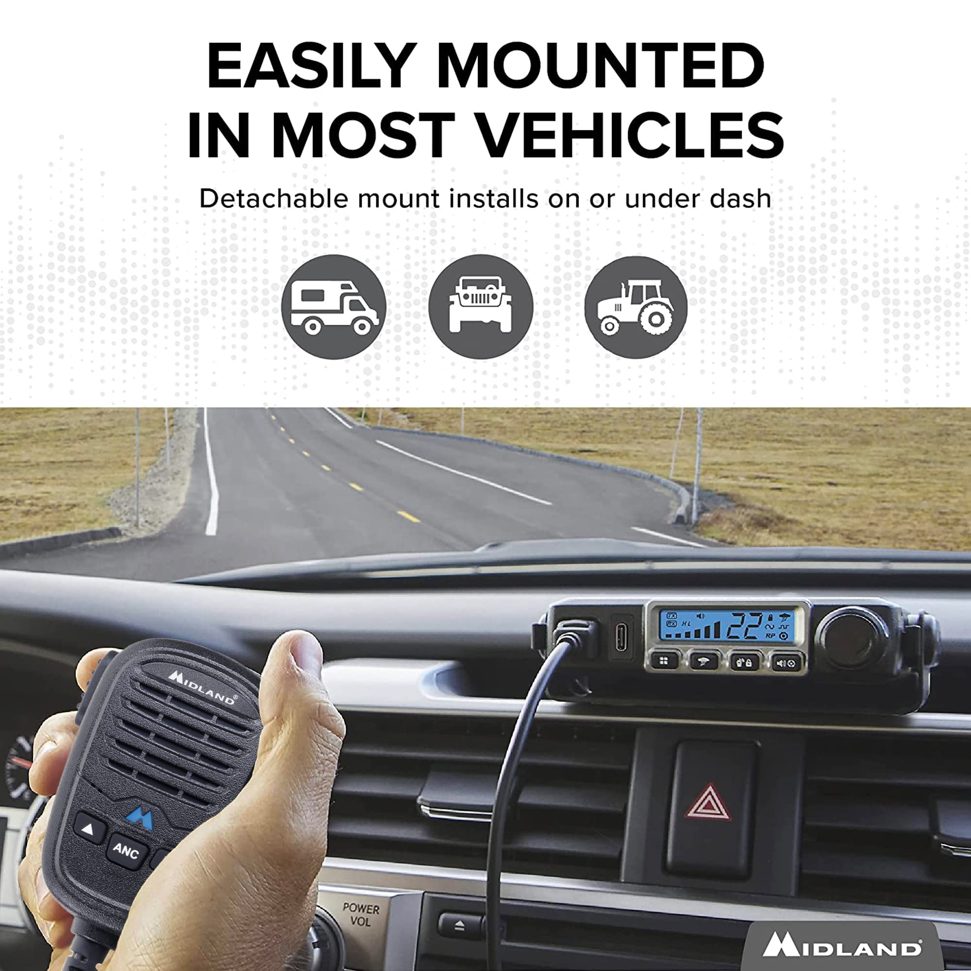 Midland � Mxt115   15 Watt Gmrs Micromobile Two Way Trails Radio   Off Roading Outdoor Rzr Farm   8 Repeater Channels Extended Range   External Magnetic Mount Antenna   Noaa Weather Alerts