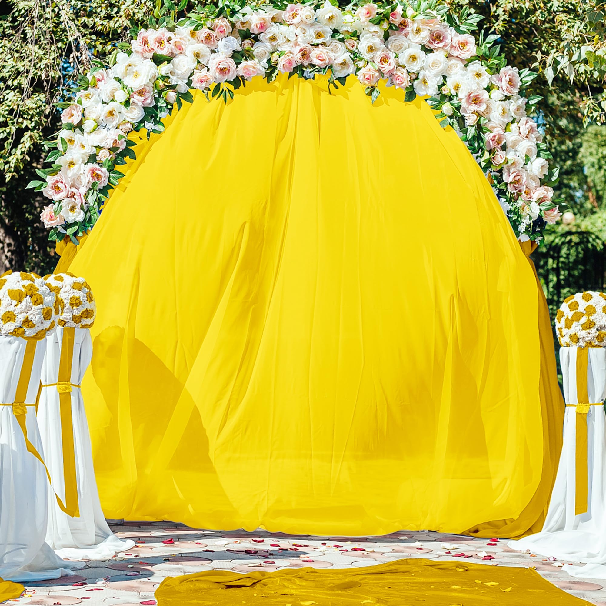Wish Care 10Ft X 10Ft Yellow Backdrop Curtain Drapes, Wrinkle Free Sheer Chiffon Fabric Backdrop Panels For Wedding Arch Party C