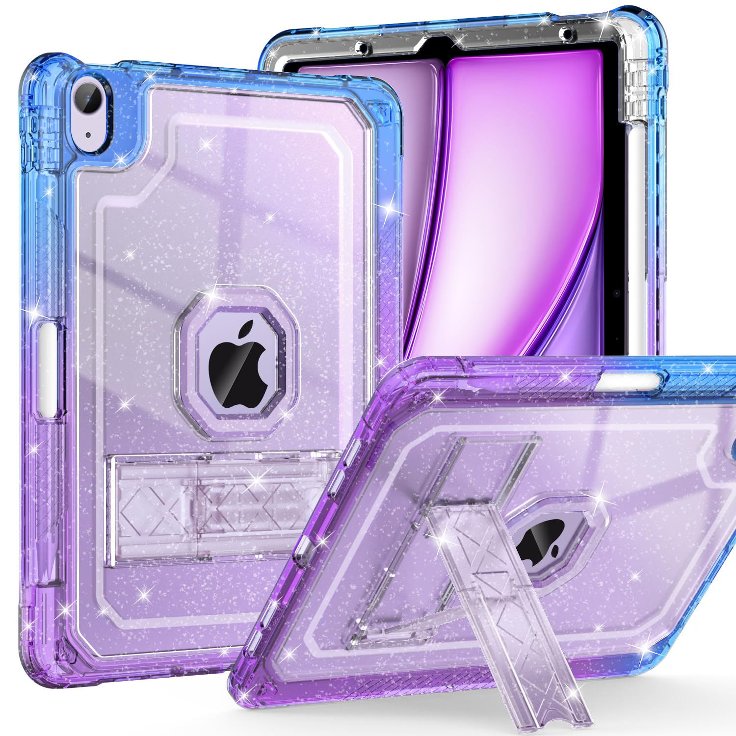 Zonefoker For Ipad Air 6Th 11 Inch M2 Generation Case 2024, Ipad 5Th/4Th 11 Inch 2022/2020, Purple Blue Glitter Cover With Penci
