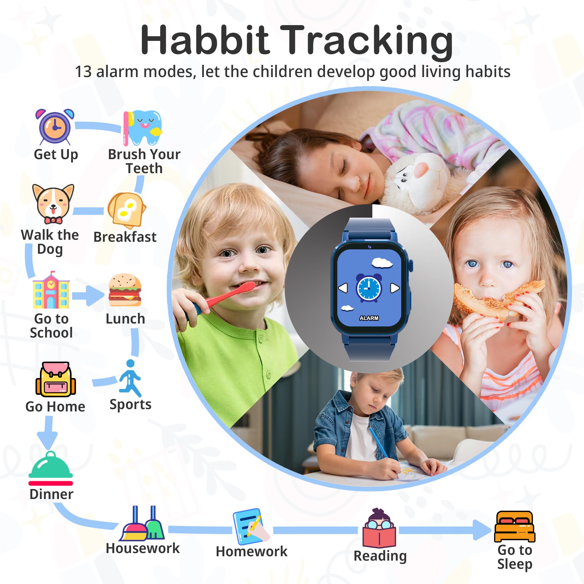 Kids Smart Watch Boys, Smart Watch For Kids Age 5-12 With 32 Puzzle Games 12/24 Hr Camera Hd Touch Screen Video Music Alarm Pedo