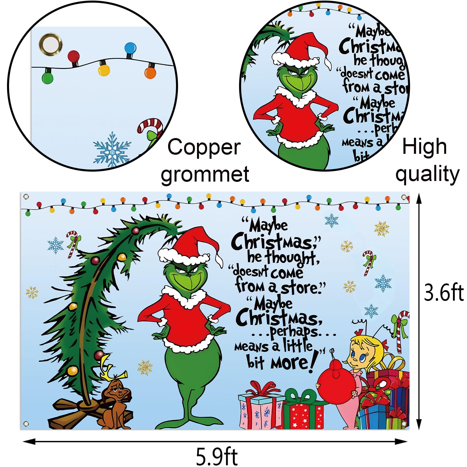 Sunwer Merry Grinchmas Photo Booth Backdrop Christmas Green Elf Winter Holiday Party Decor Xmas Indoor Outdoor Wall Hanging Back