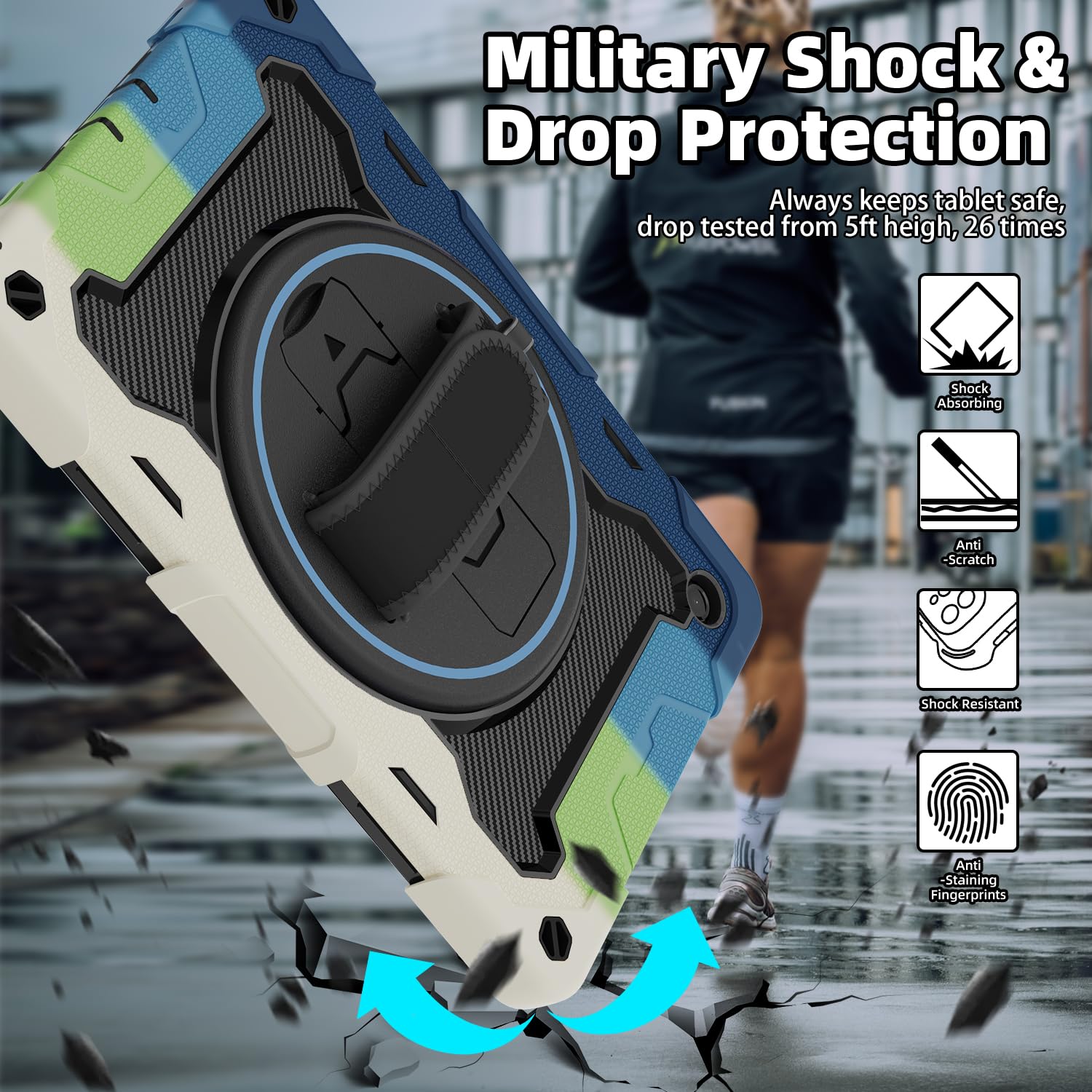 Rosrome Case For Galaxy Tab A9 Plus 5G/ A9+ (11 Inch) With Hd Screen Protector, Shoulder Strap, 360 Stand, Hand Strap |15Ft Drop