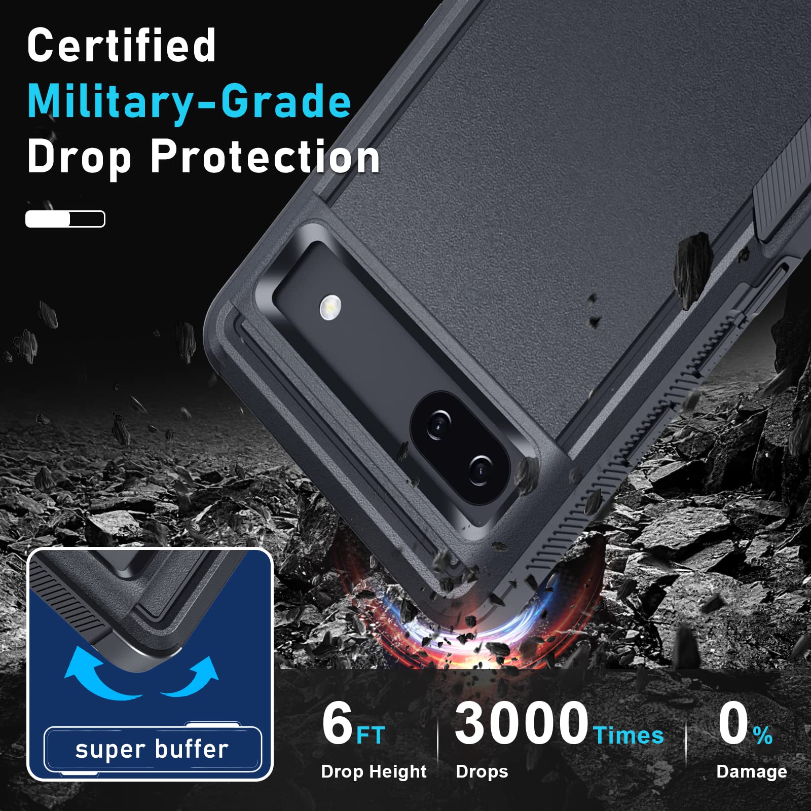 Janmitta For Google Pixel 6A Case With Screen Protector+Camera Lens Protector+Lanyard,Heavy Duty Shockproof Full Body Phone Cove