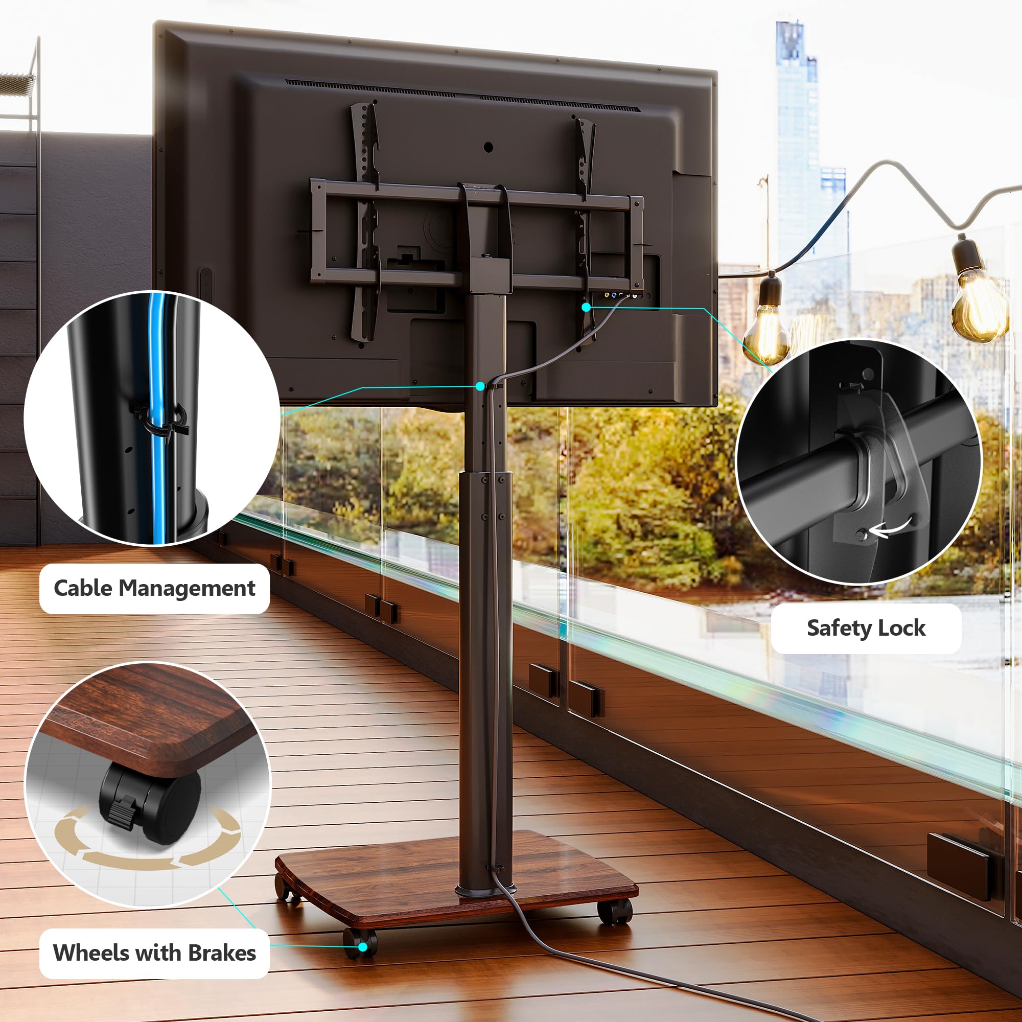 Fitueyes Rolling Tv Stand For 32 To 65 70 Inch Tvs, Portable Mobile Tv Cart On Wheels, Tall Universal Floor Stands With Swivel M