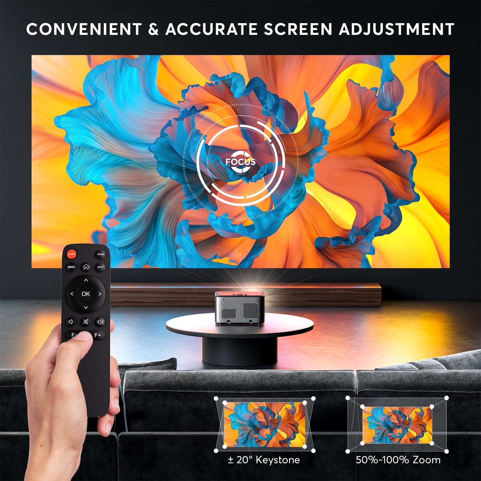 [2S Focus With Remote] Panseba 4K Projector, Native 1080P Bluetooth Projector, Portable Outdoor Movie Projector, Mini Projector