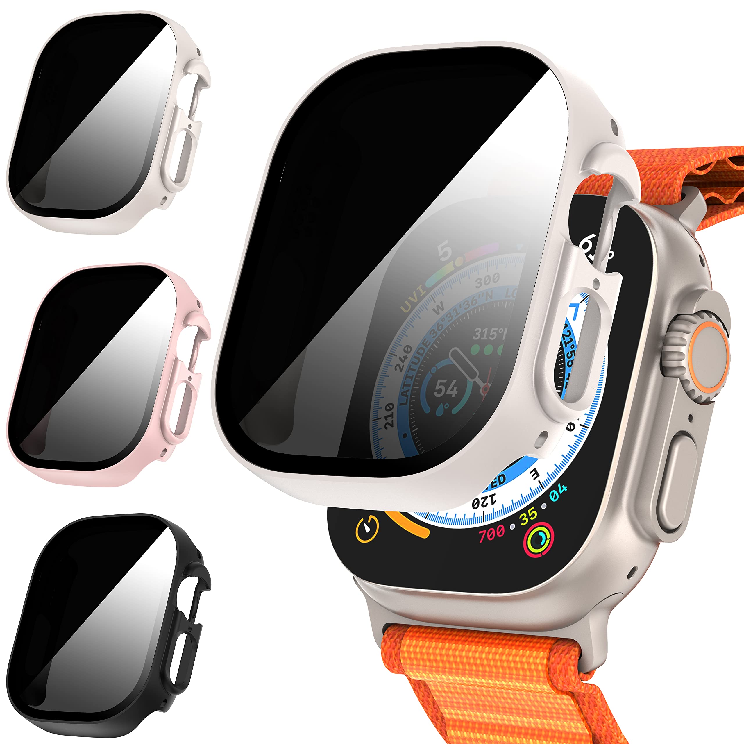 Suoman 3 Pack For Apple Watch Ultra 49Mm Privacy Screen Protector Case, [Anti Peeping] Ultra Thin Tempered Glass Case Cover For