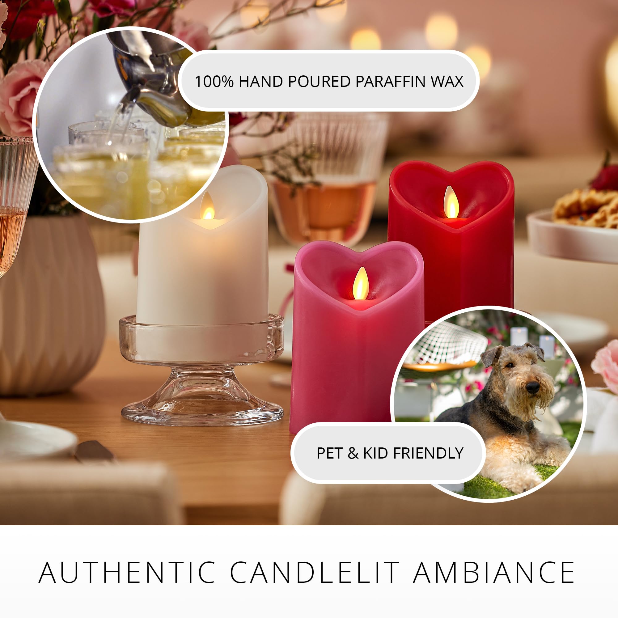 Luminara True Red Heart Shaped Pillar Candle   Flickering Real Flame Technology   Remote Ready   Romantic Valentine'S Collection