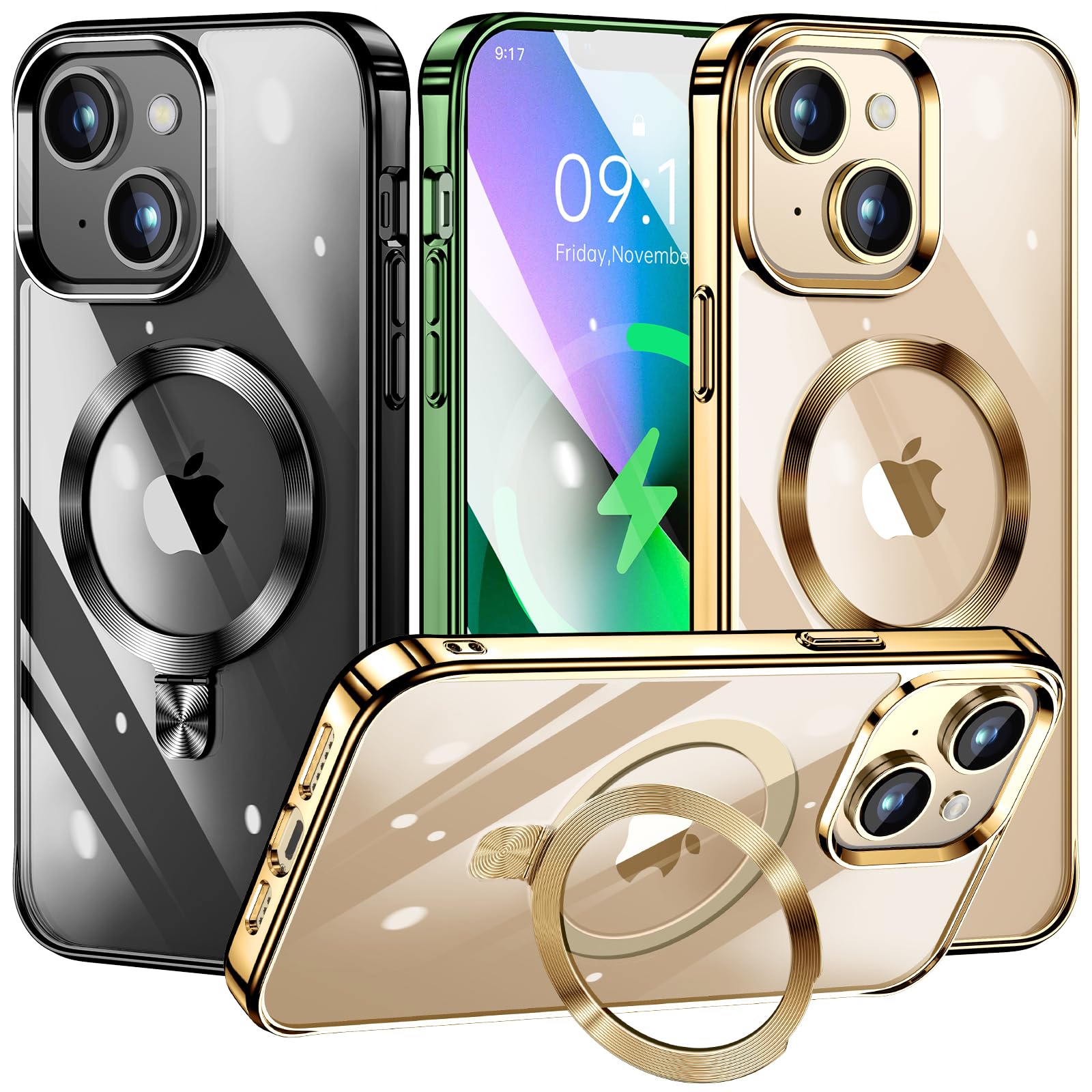 Tlikemiss [Cd Ring Compatible With Magsafe Invisible Stand] Magnetic For Iphone 13 Mini Case, [Electroplated Bumper Non Yellowin