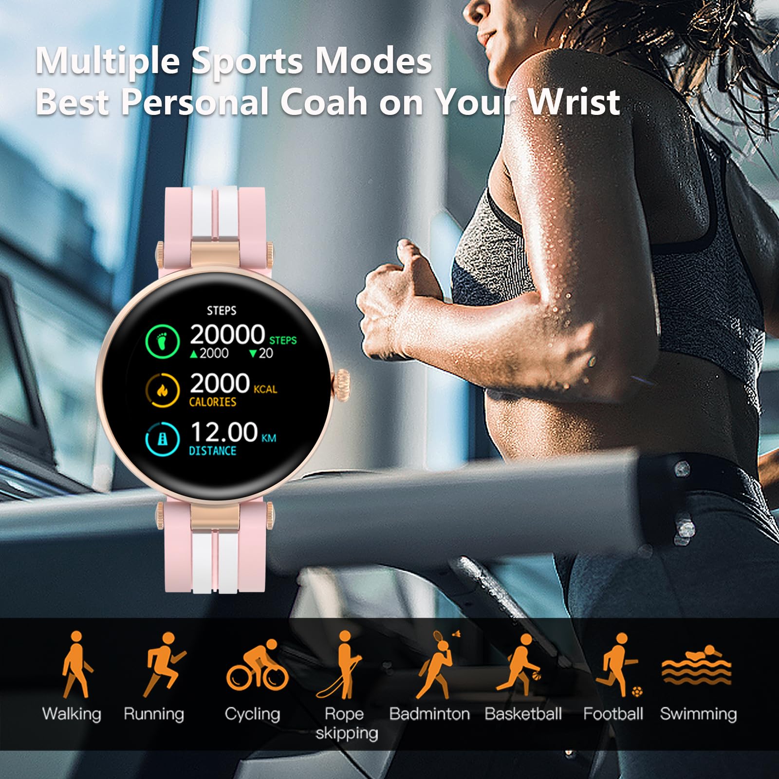 Bebinca Smart Watch, 1.7 '' Hd Smartwatch For Women, Fitness Watch With Heart Rate/Sleep/Ip68 Waterproof/120+ Sports Modes, Pedo