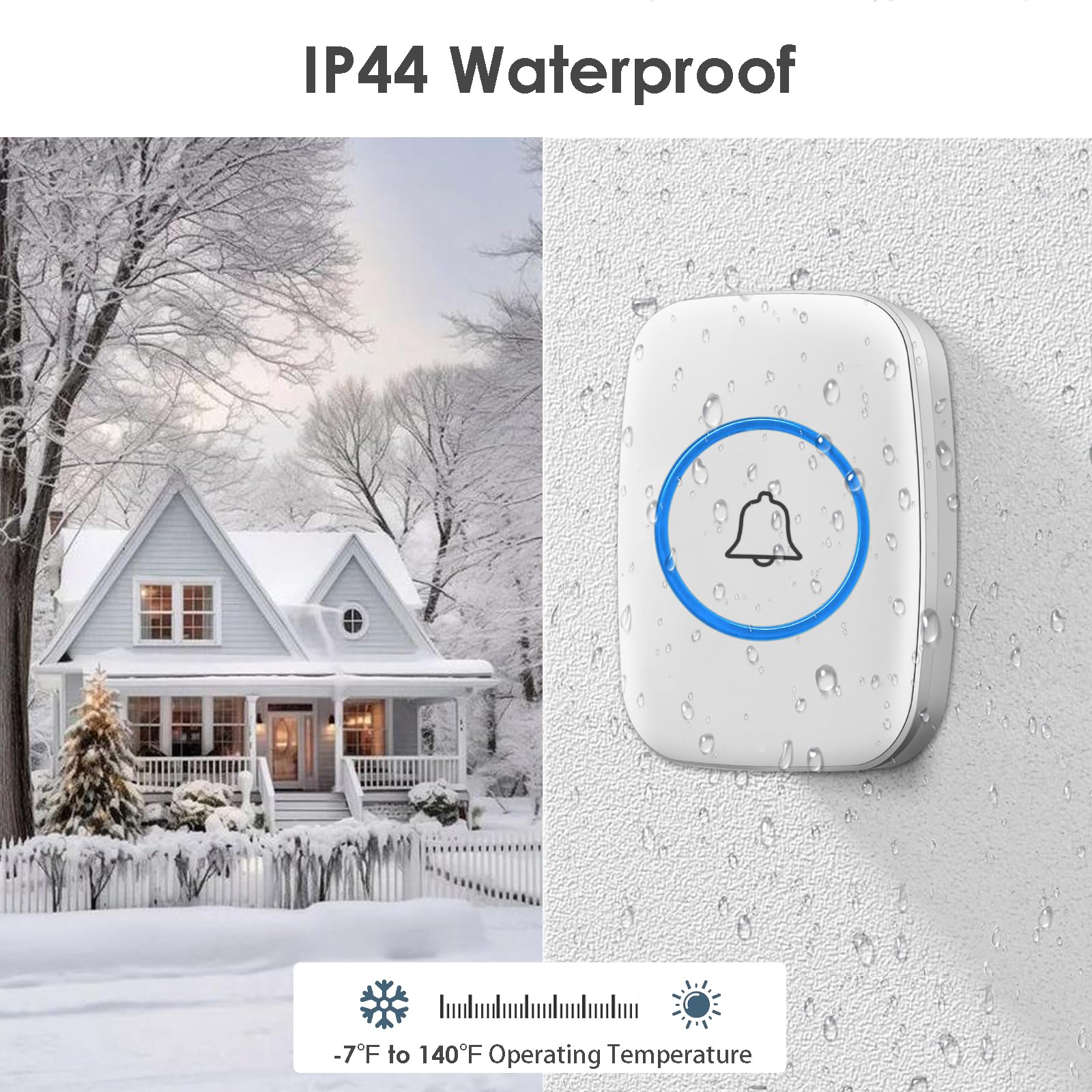 Wireless Doorbell, Fullhouse Waterproof Door Bell Kit, Distinguish Front And Rear Doors, Over 1000 Feet Range And 60 Chime, 5 Le