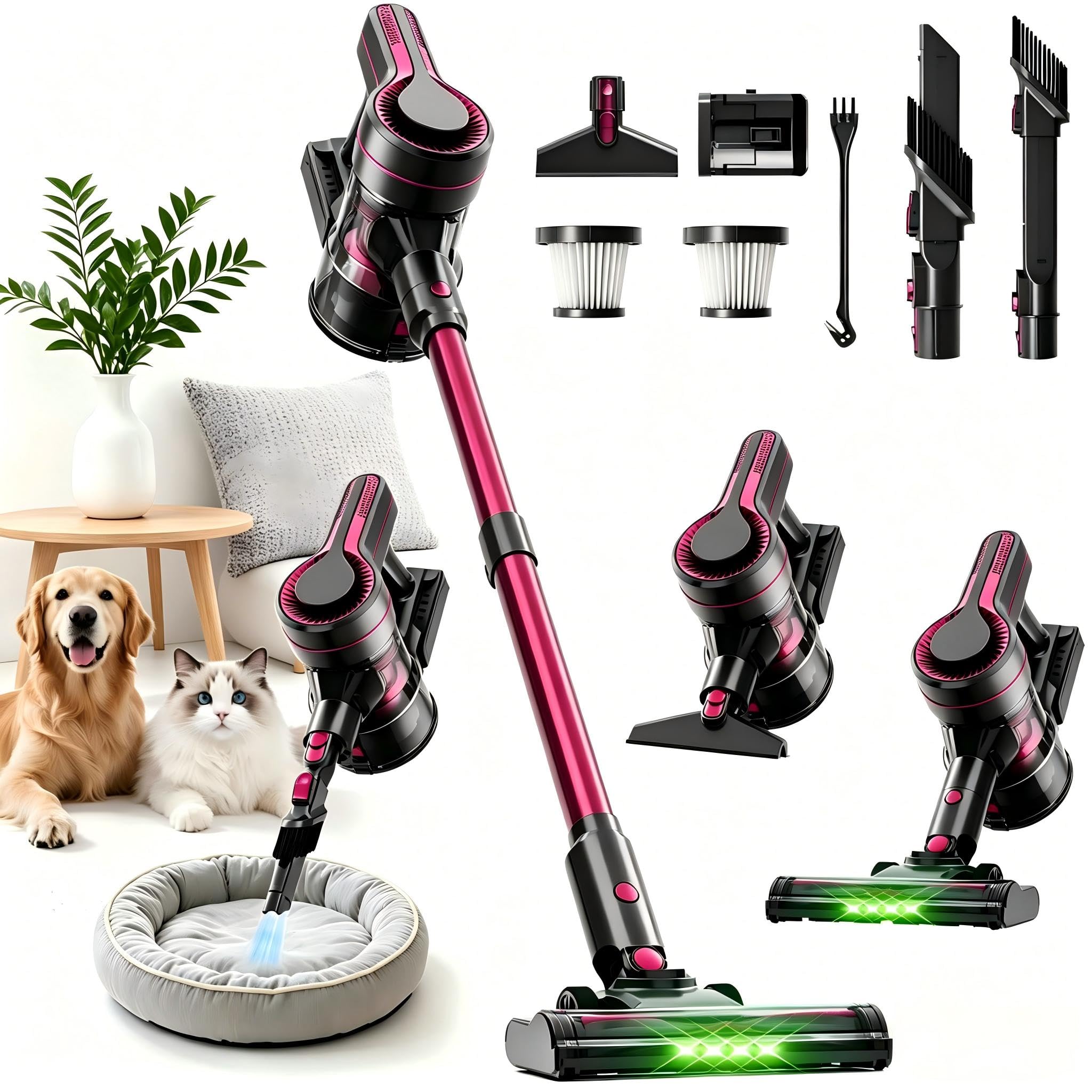 Cordless Vacuum Cleaner for Home,600W 40000PA 70Mins, Self-Standing,Powerful Suction Anti-Tangle Long&Pet Hair, Easily Picks Up