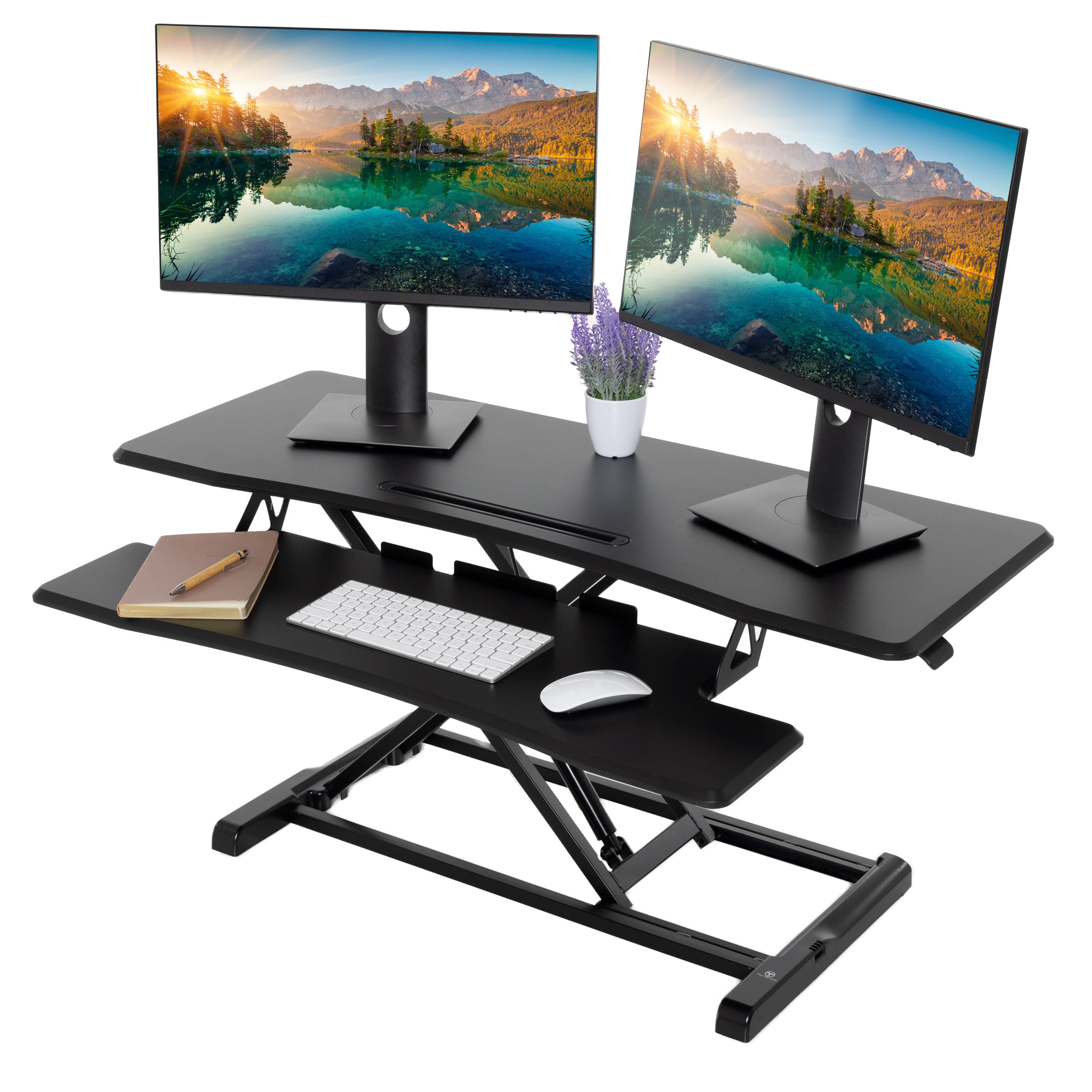 Techorbits Standing Desk Converter   42 Inch Adjustable Sit To Stand Up Desk Workstation, Mdf Wood, Ergonomic Desk Riser With Ke