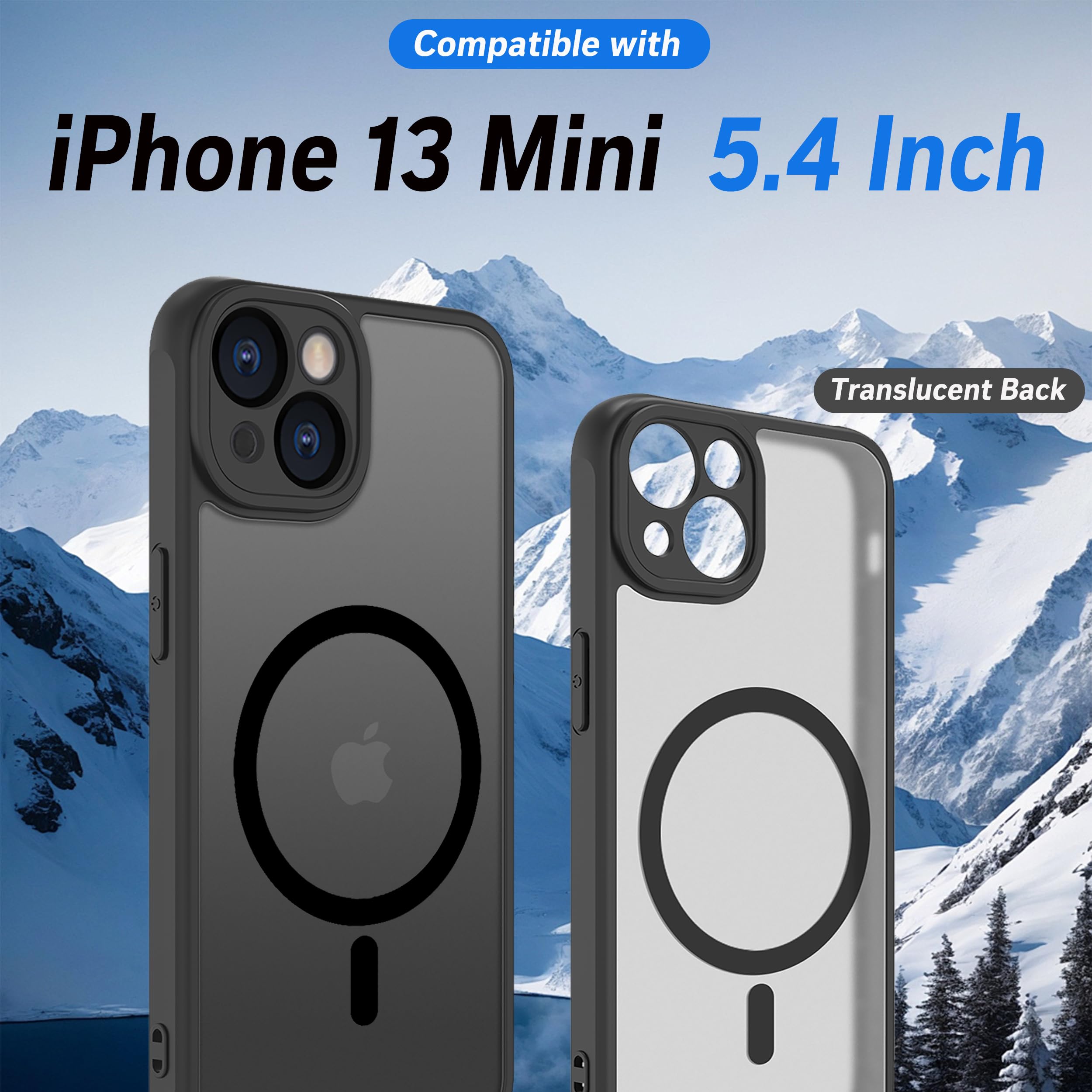 Pinlisheng Magnetic For Iphone 13 Mini Case,Compatible With Magsafe,Military Grade Drop Tested, Shockproof Matte Translucent Har