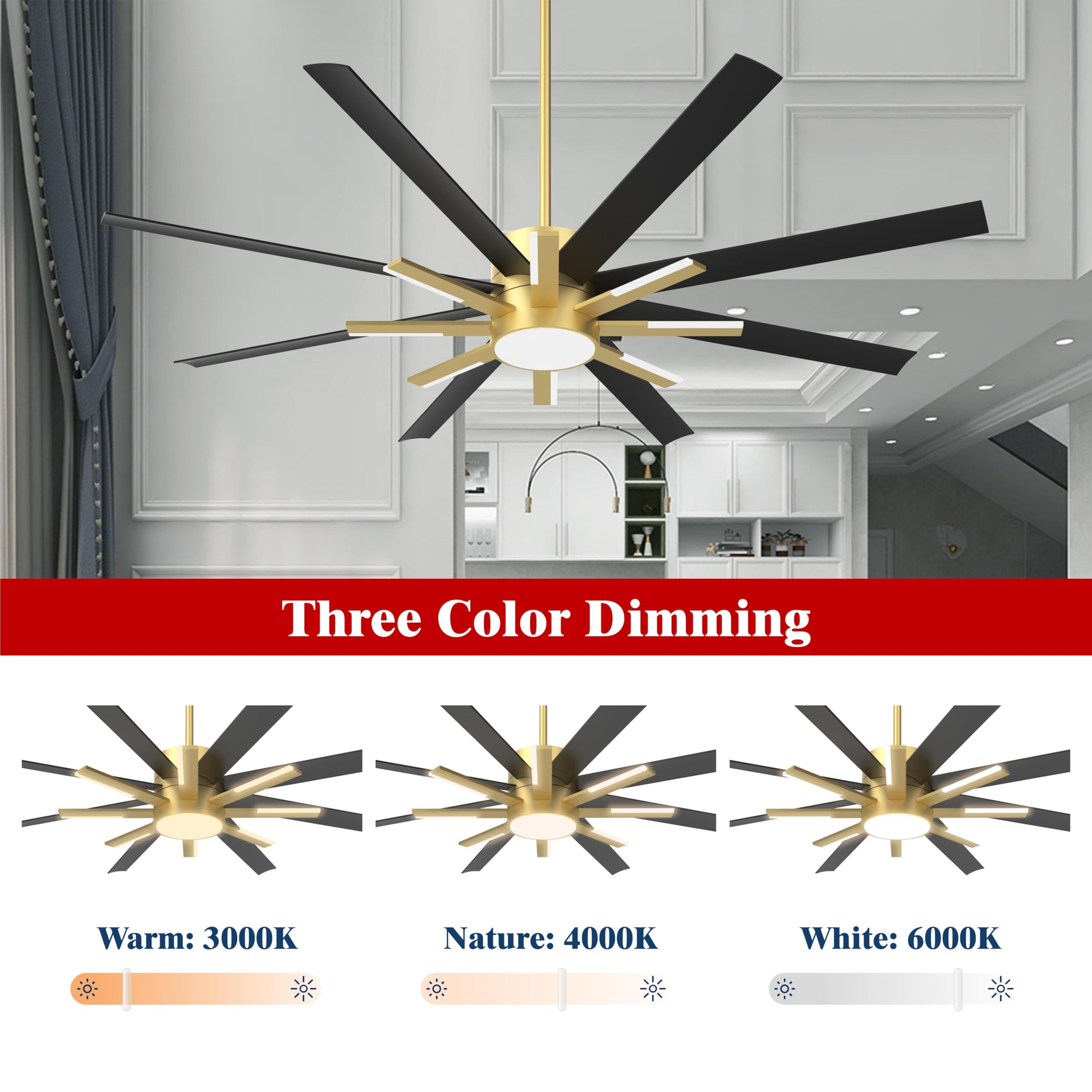 Fande Aire 72 Inch Large Ceiling Fans With Lights And Remote