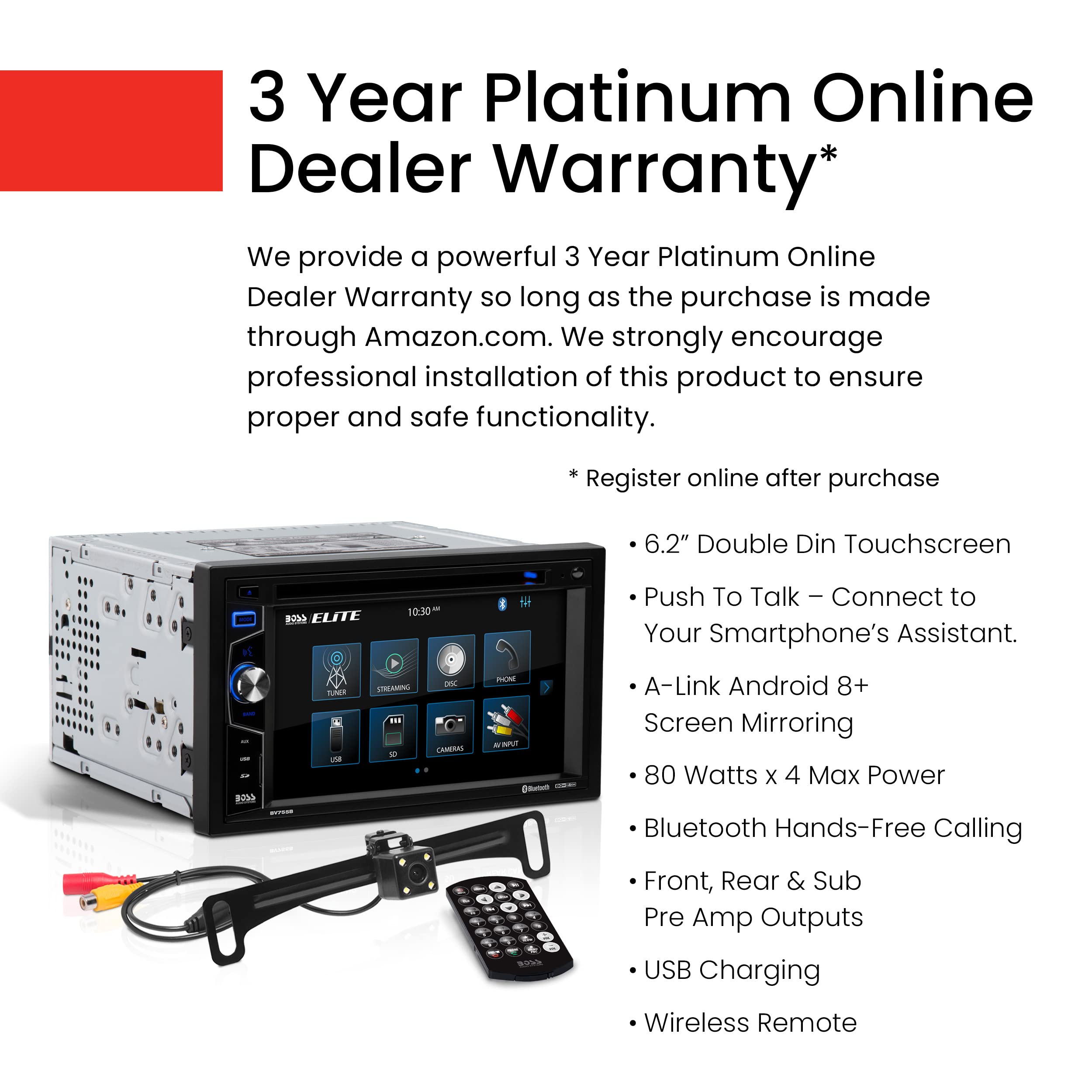 Boss Audio Systems Elite Bv755Blc Car Stereo System   6.2 Inch Double Din Touchscreen, Bluetooth Audio & Calling Head Unit, Radi