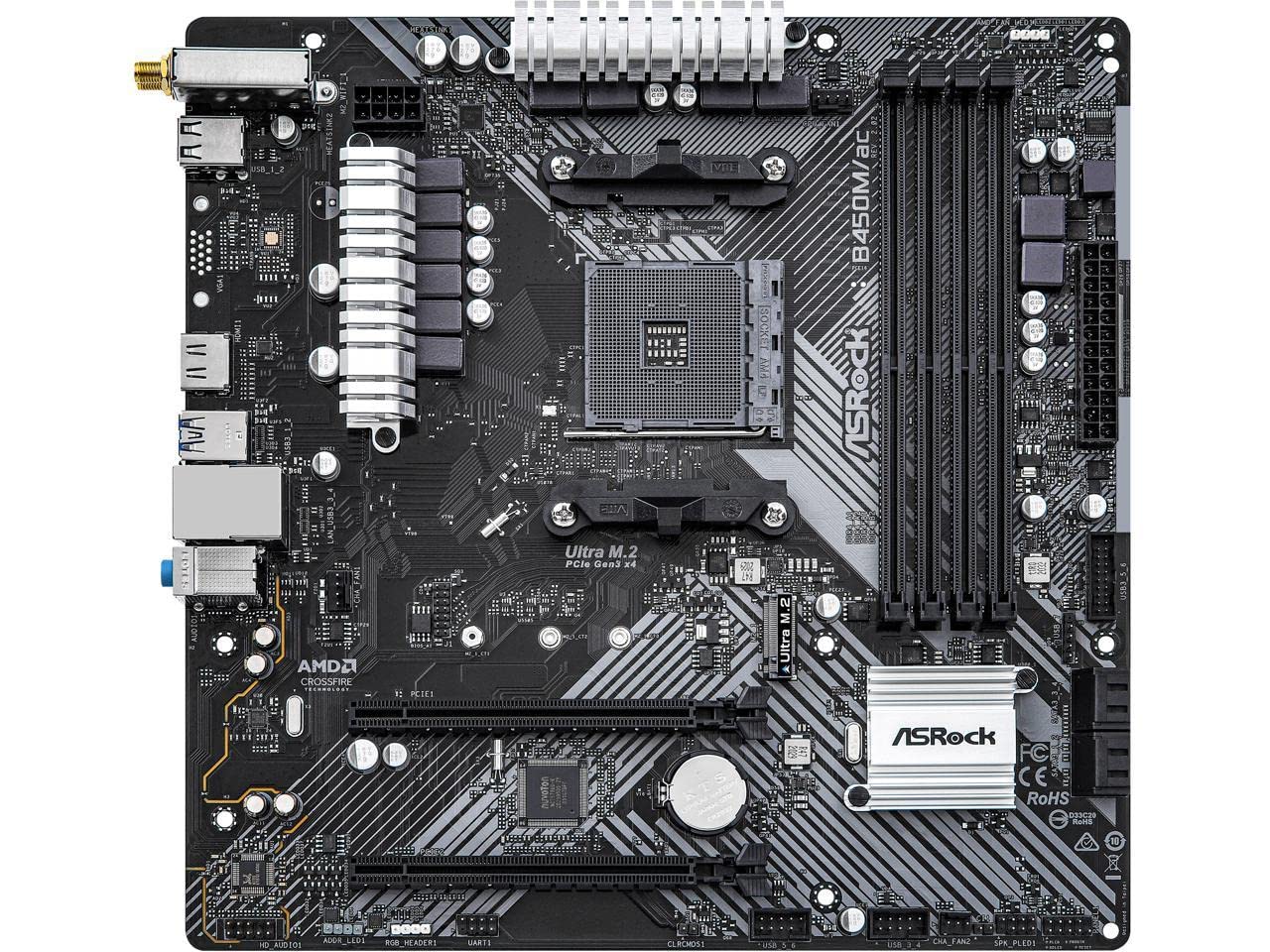 Asrock B450M/Ac R2.0 Am4 Amd Promontory B450 Sata 6Gb/S Micro Atx Amd Motherboard