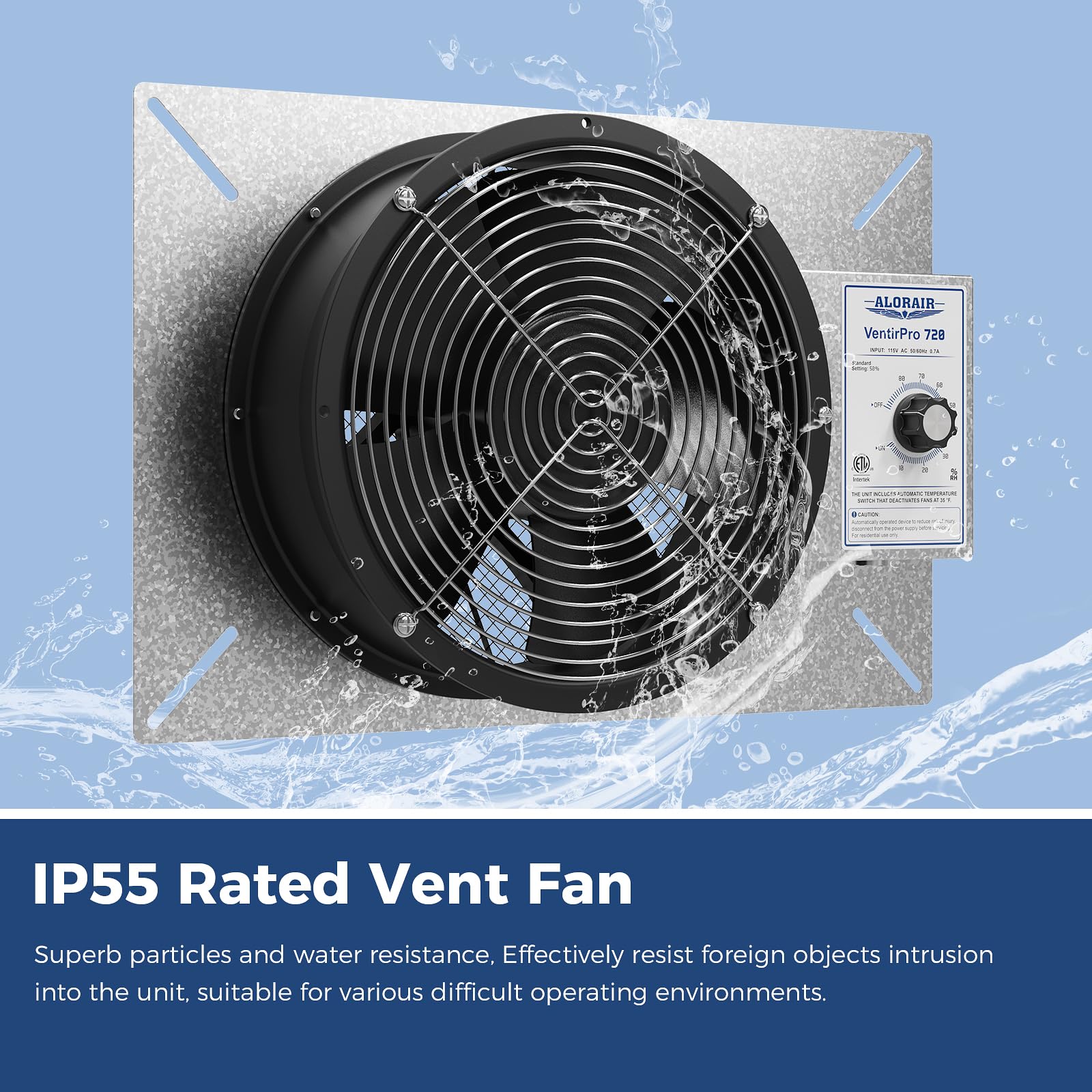 Alorair 720 Cfm High Flow Powered Crawl Space Ventilation Fan, Ip55 Rated 10'' Basements Vent Fan With Freeze Protection Thermos