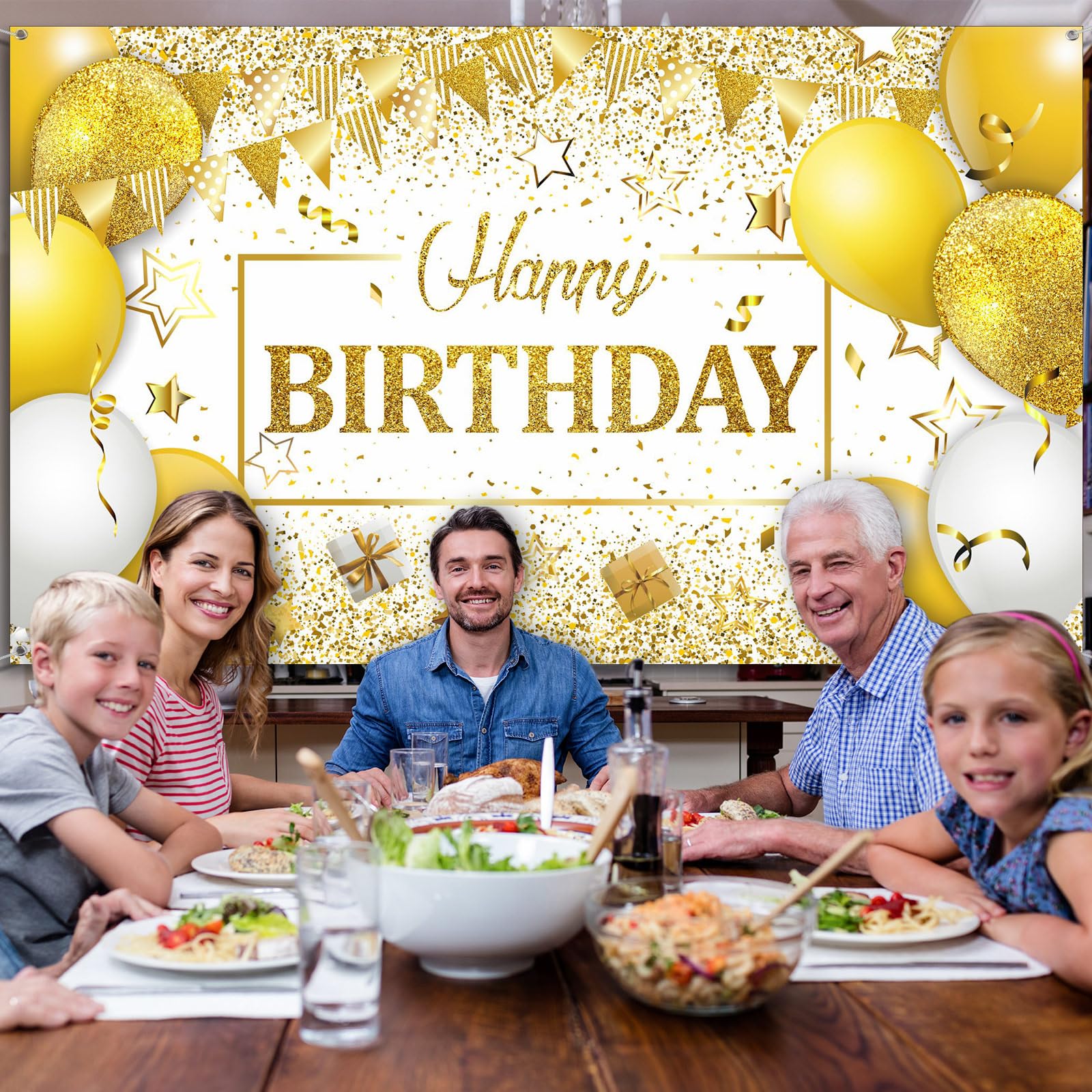 Tatuo Happy Birthday Decorations Backdrop, Glitter Birthday Backdrop Sign, Happy Birthday Banner, Birthday Party Supplies Photo