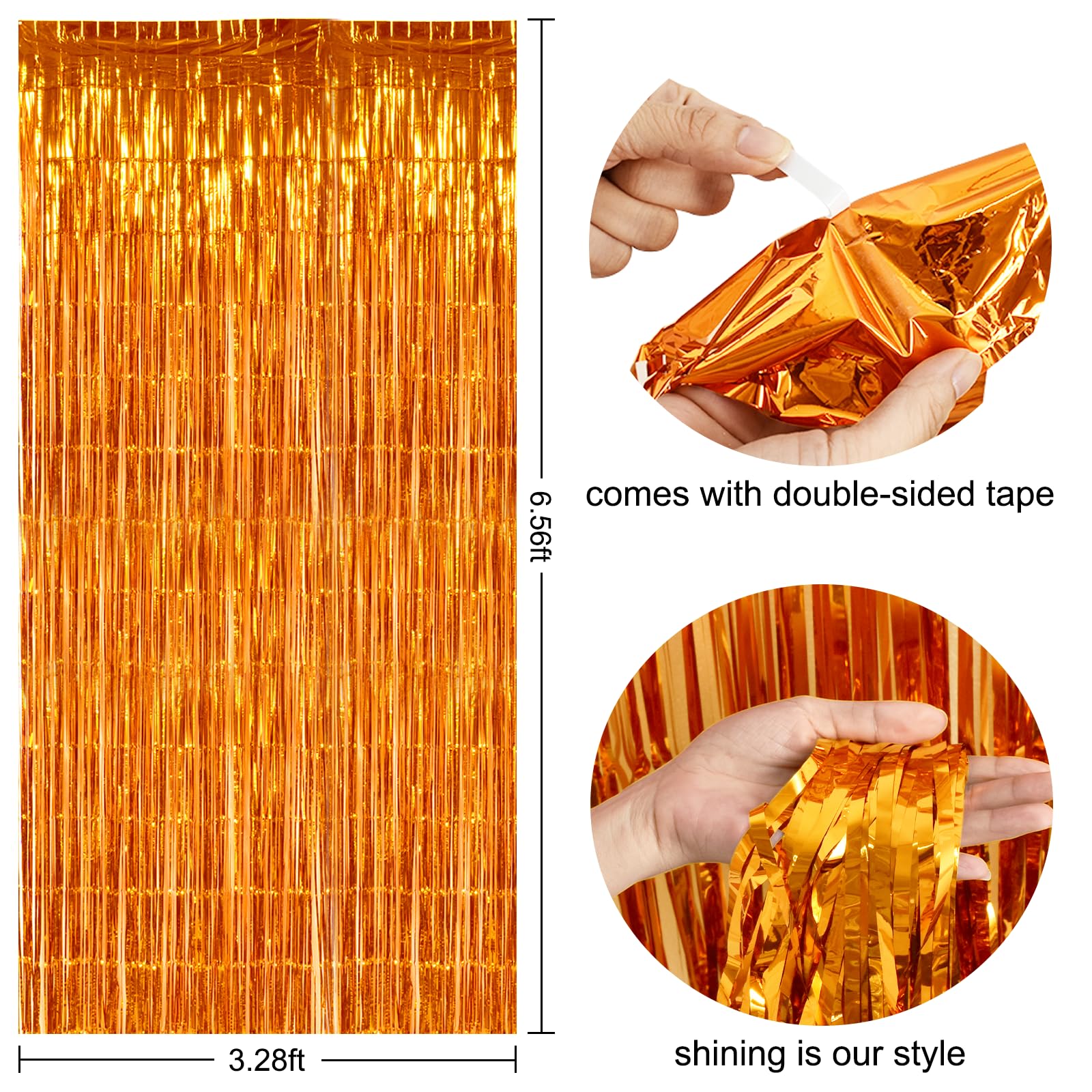 Toniful 3Pcs Orange Door Streamers,Photo Booth Backdrop Metallic Streamers Foil Fringe Curtains For Halloween Thanksgiving New Y