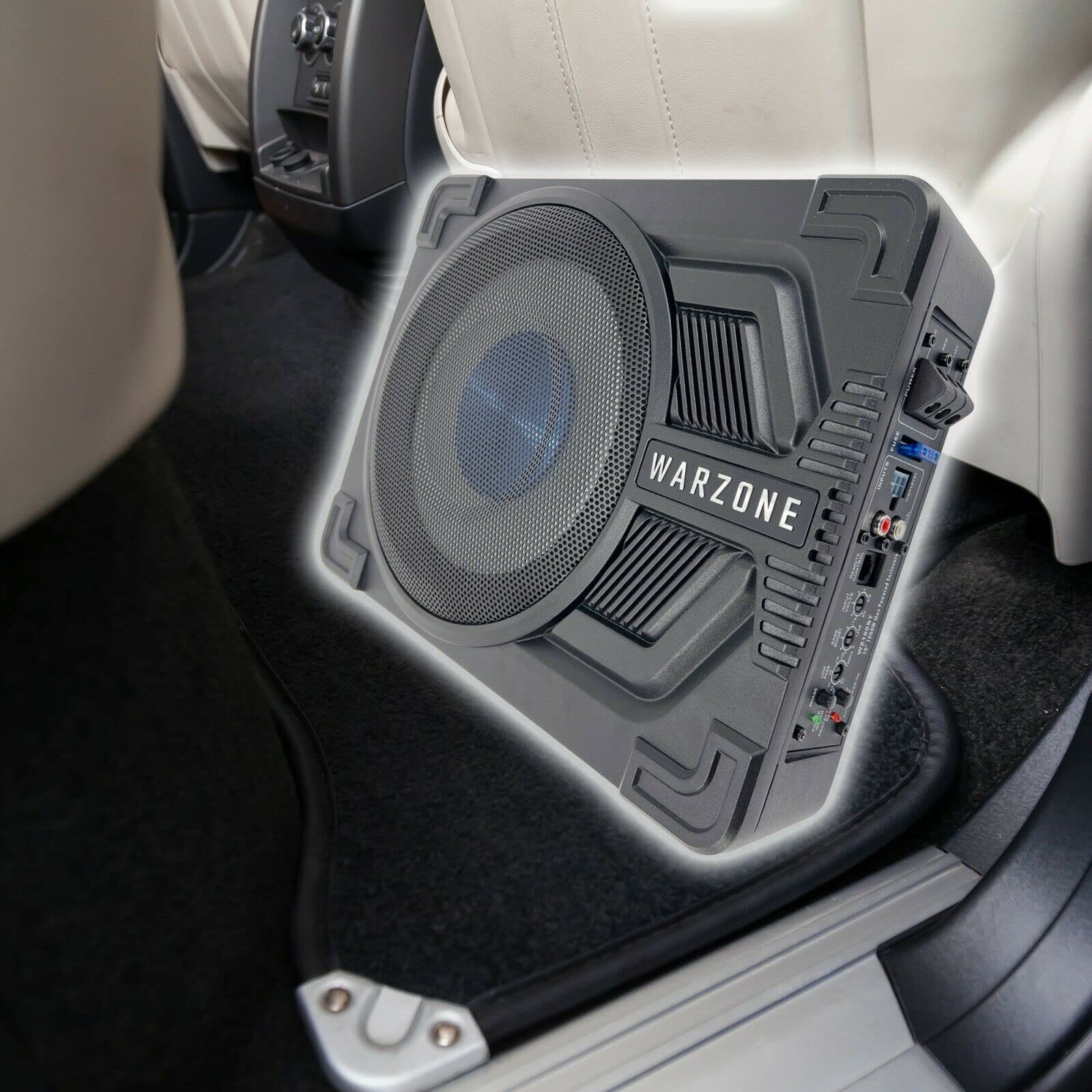 Gravity Warzone Wz100St 10' Pro Audio Active Compact Under Seat Slim Aluminum 1000 Watts 4 Ohm Subwoofer Powerful Loud Speaker With Bass Volume Control Knob