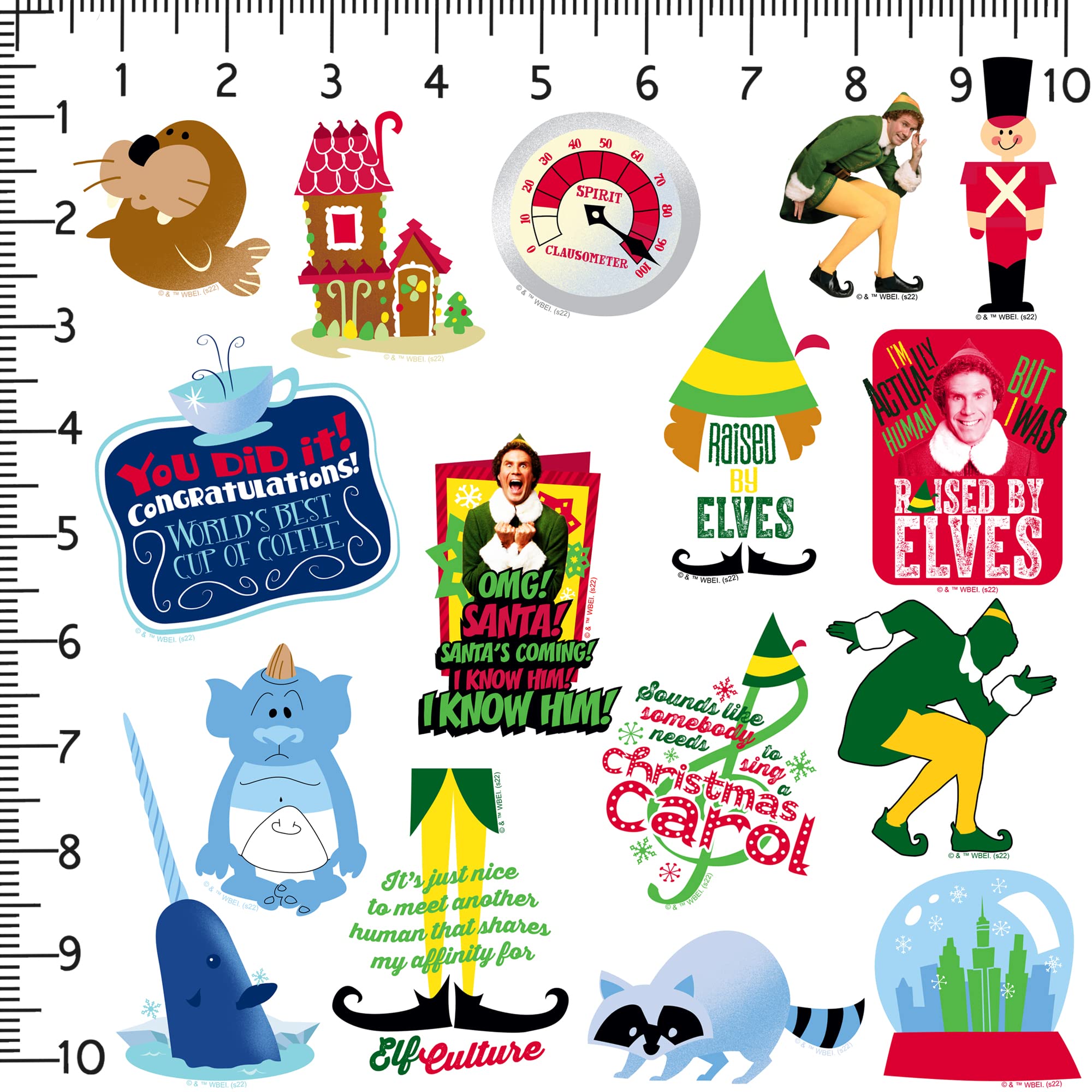 Buddy The Elf Stickers Vinyl Large Deluxe Sticker Variety Pack   Laptop, Water Bottle, Scrapbooking, Tablet, Skateboard, Indoor/