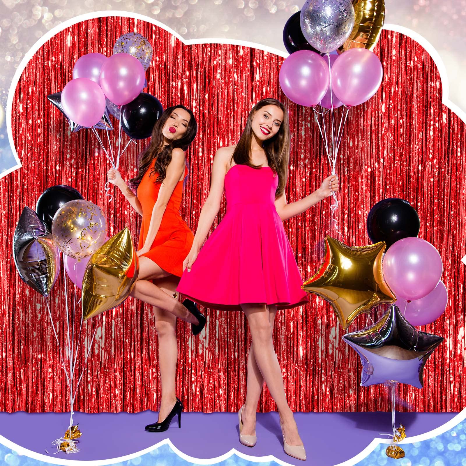 Yunlly 4 Pcs Tinsel Foil Fringe Backdrop Curtains For Disco Graduation Birthday Party Decoration Metallic Glitter Streamer Backd